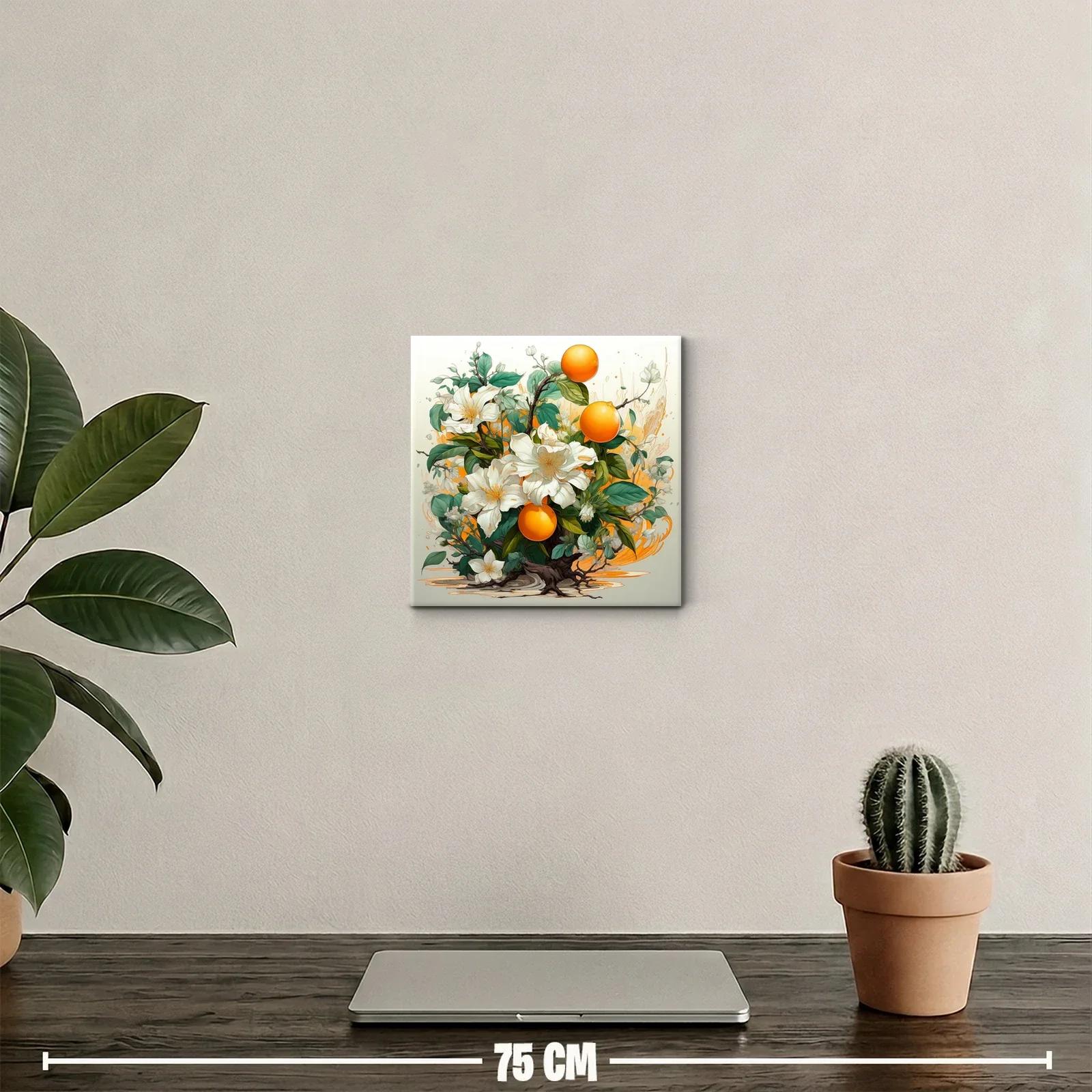 Cuadro decorativo con flores blancas y naranjas vibrantes — miniatura 2