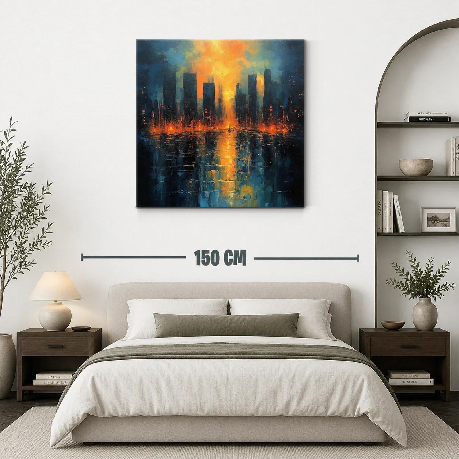 Atardecer vibrante sobre ciudad reflejada en agua — miniatura 3