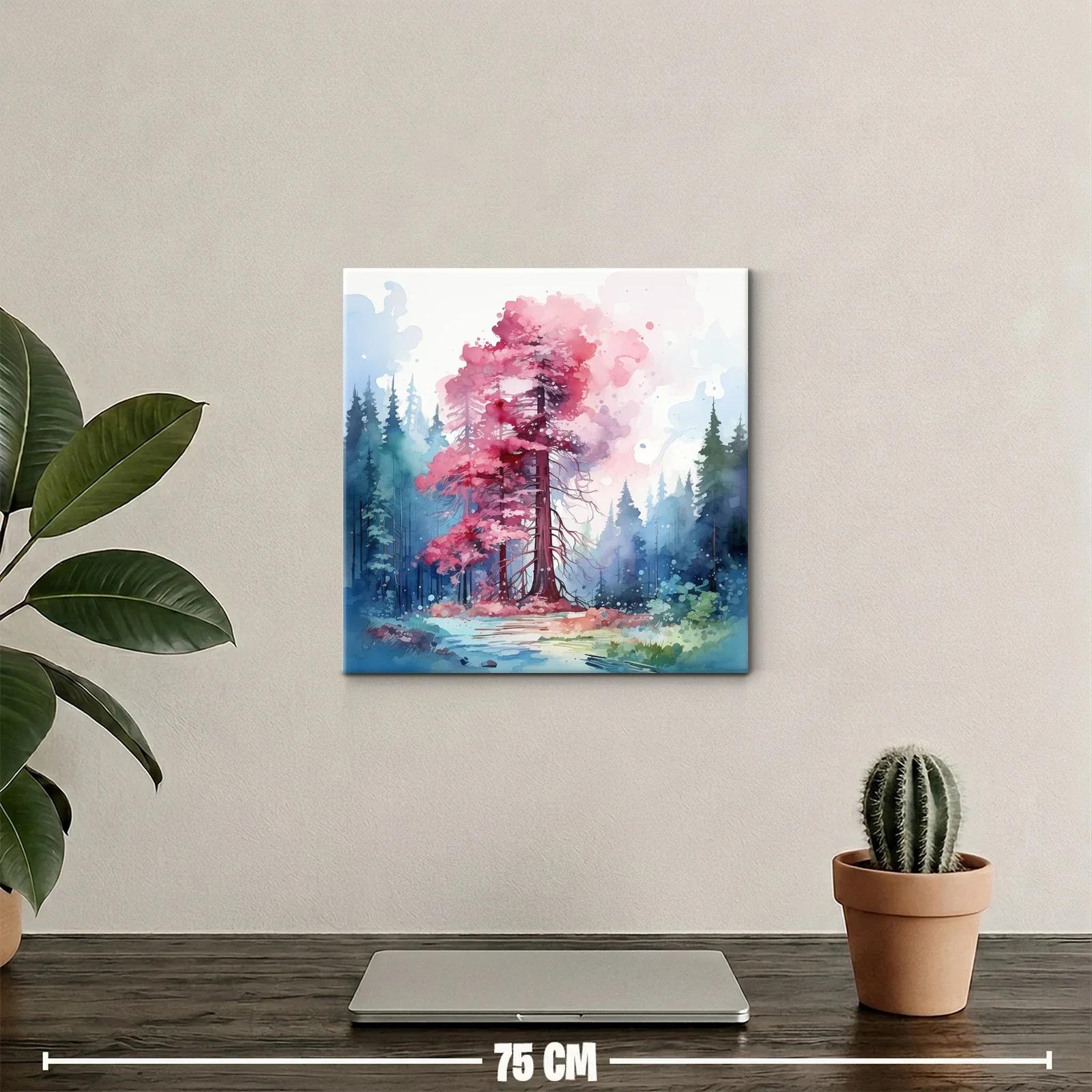 Bosque encantado con árbol de follaje rosa vibrante — miniatura 2