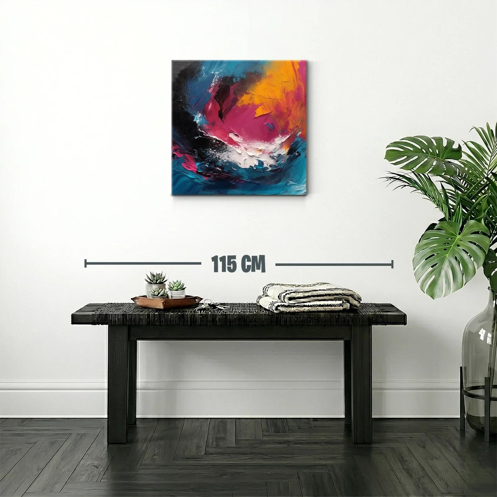 Cuadro abstracto con vibrantes tonos fucsia naranja y azul — miniatura 2