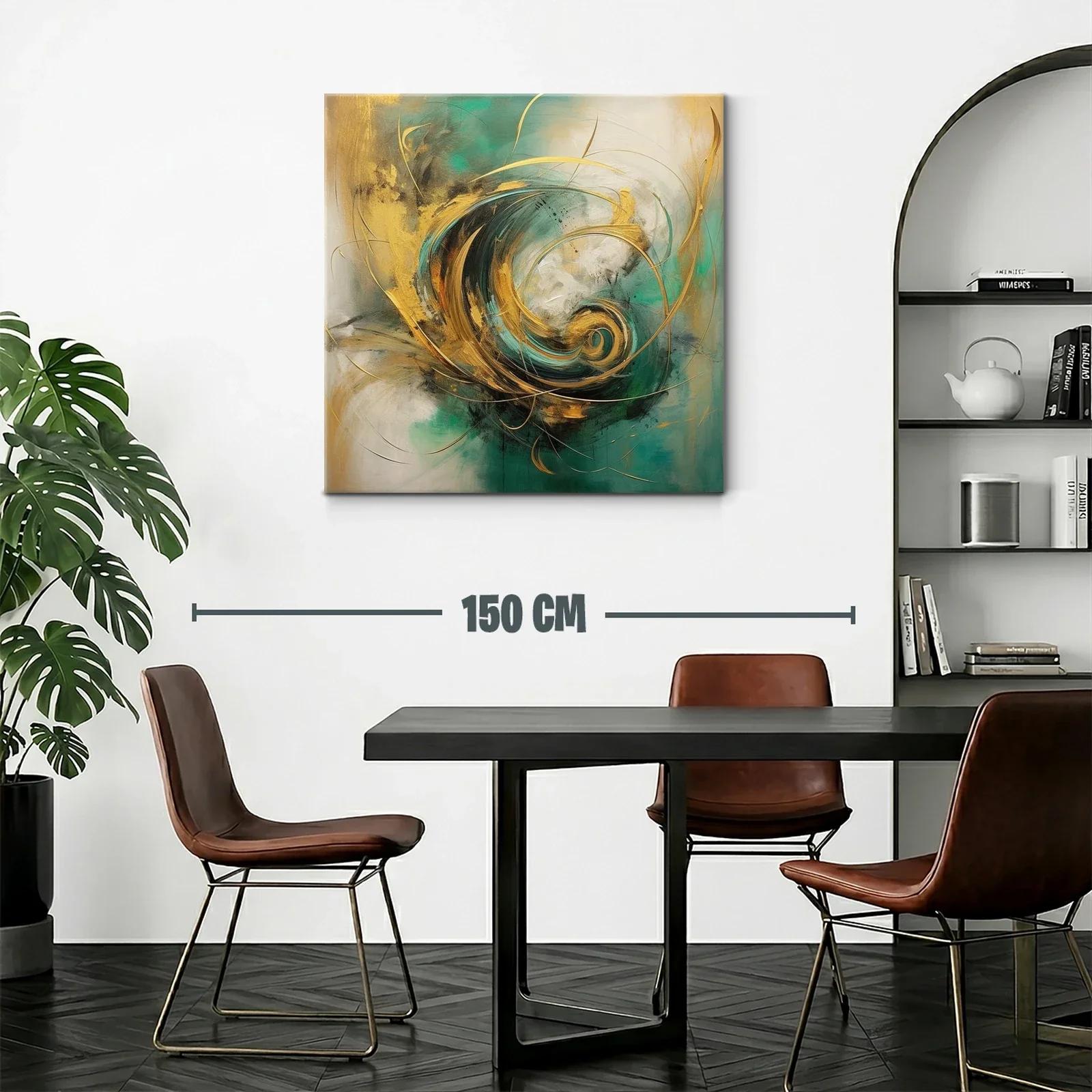 Cuadro abstracto con energía y movimiento en tonos dorados — miniatura 2