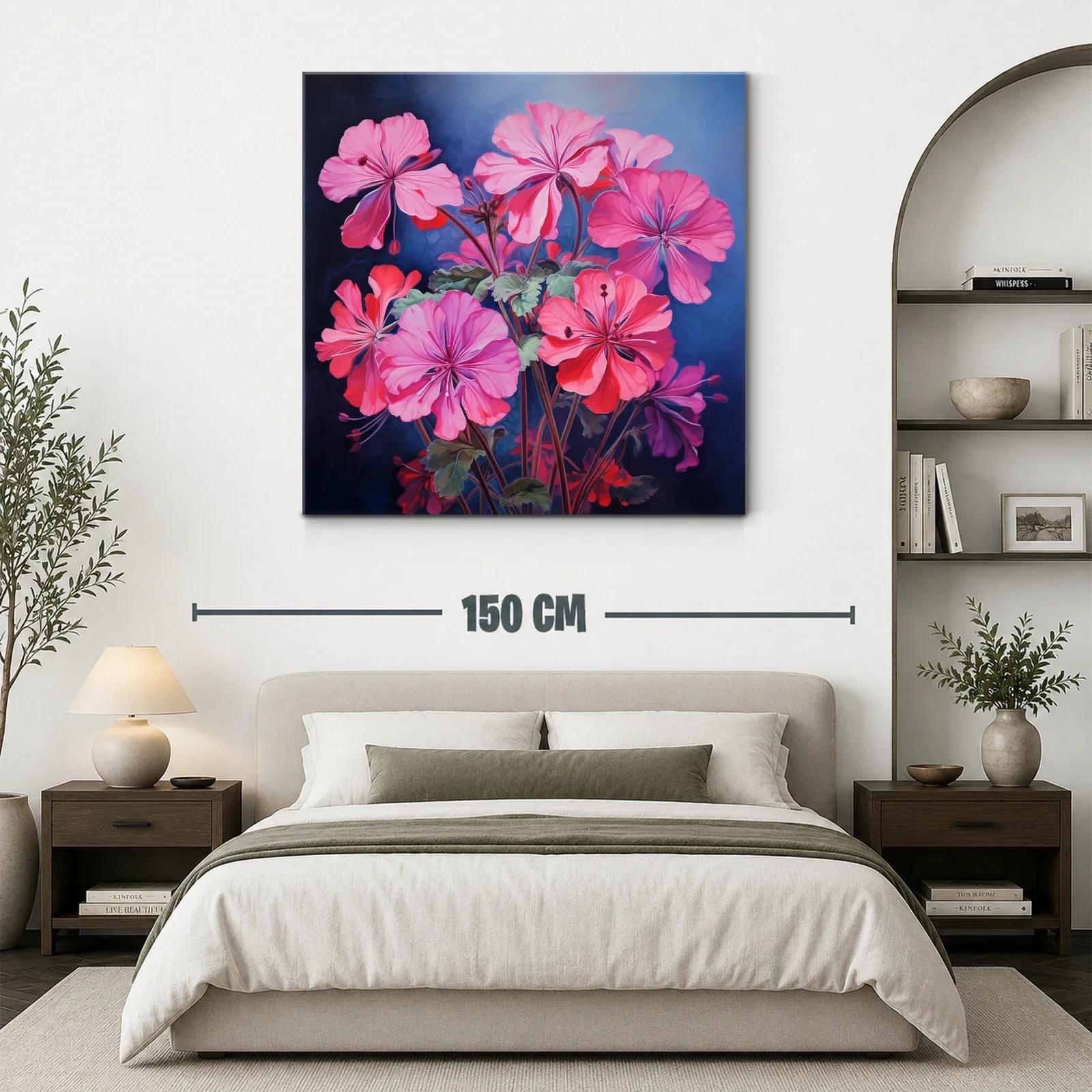 Cuadro vibrante con flores rosas sobre fondo azul oscuro — miniatura 3