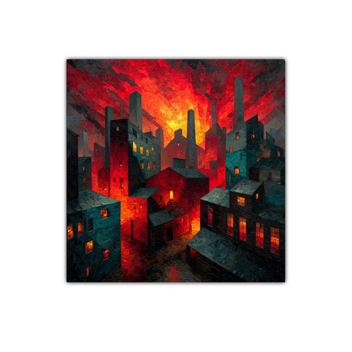 Atardecer ardiente en paisaje urbano industrial — miniatura 1