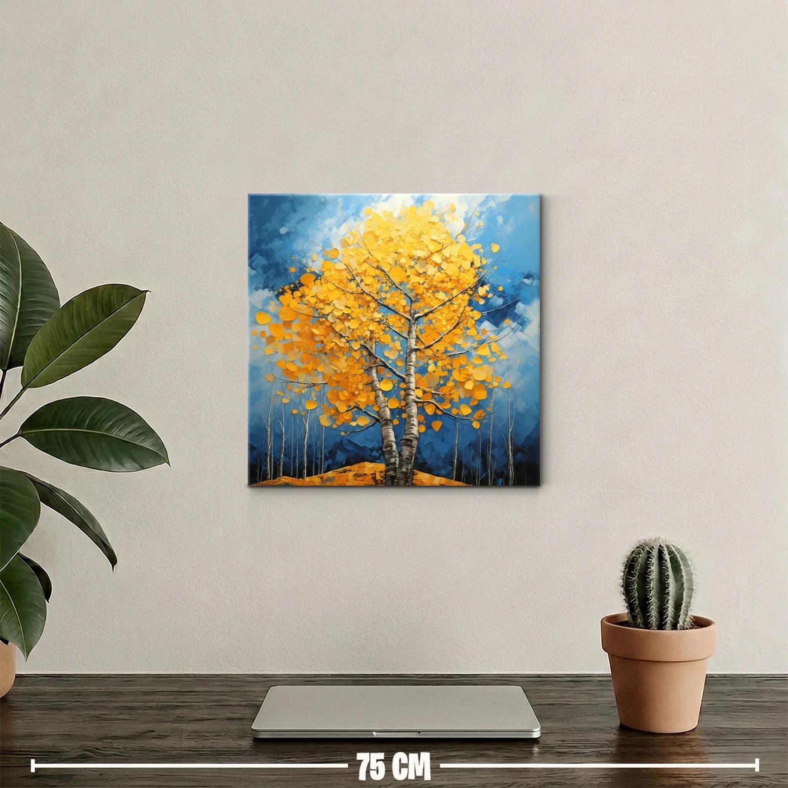 Árbol en otoño con hojas doradas sobre cielo azul — miniatura 2