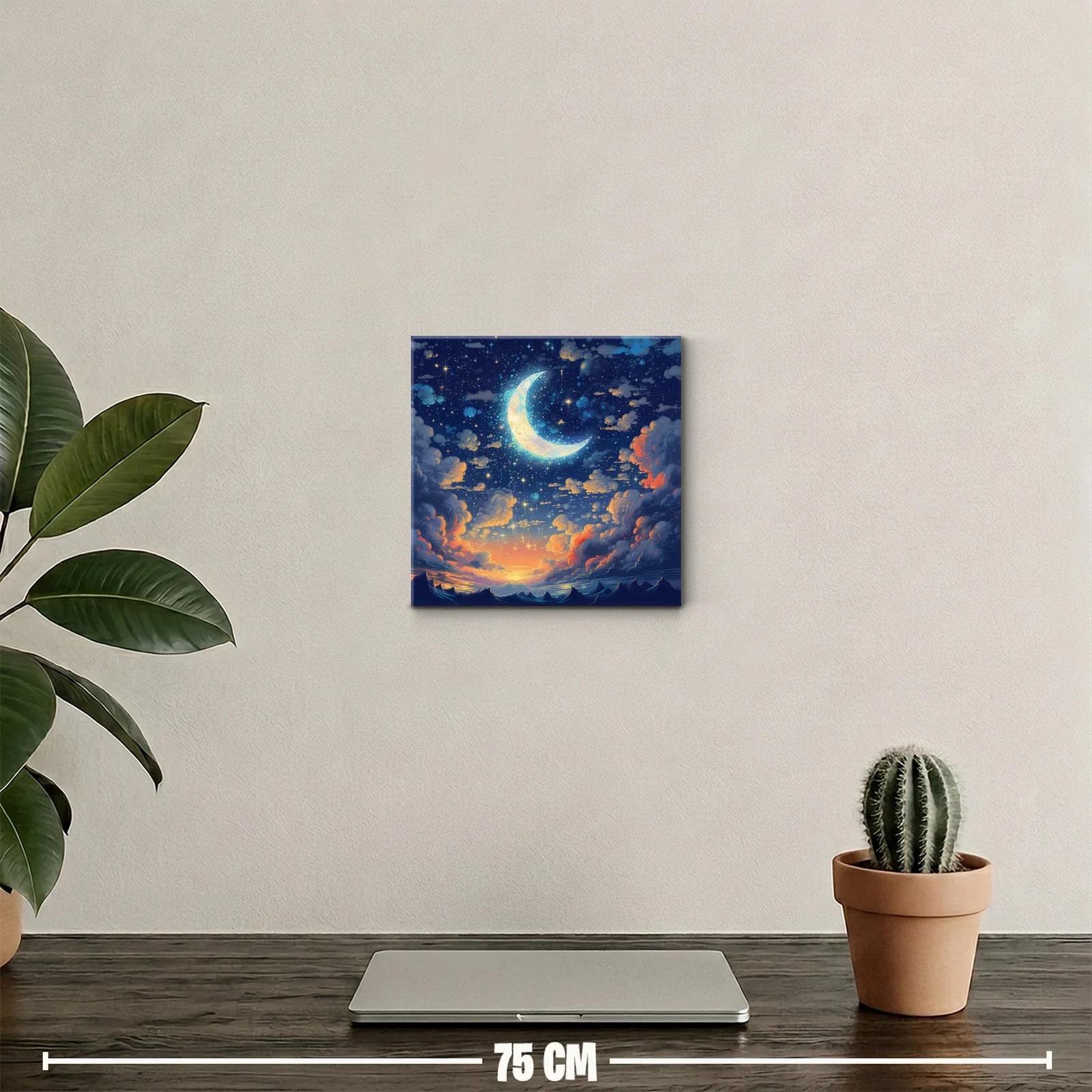 Cuadro celeste con luna creciente y cielo estrellado colorido — miniatura 2