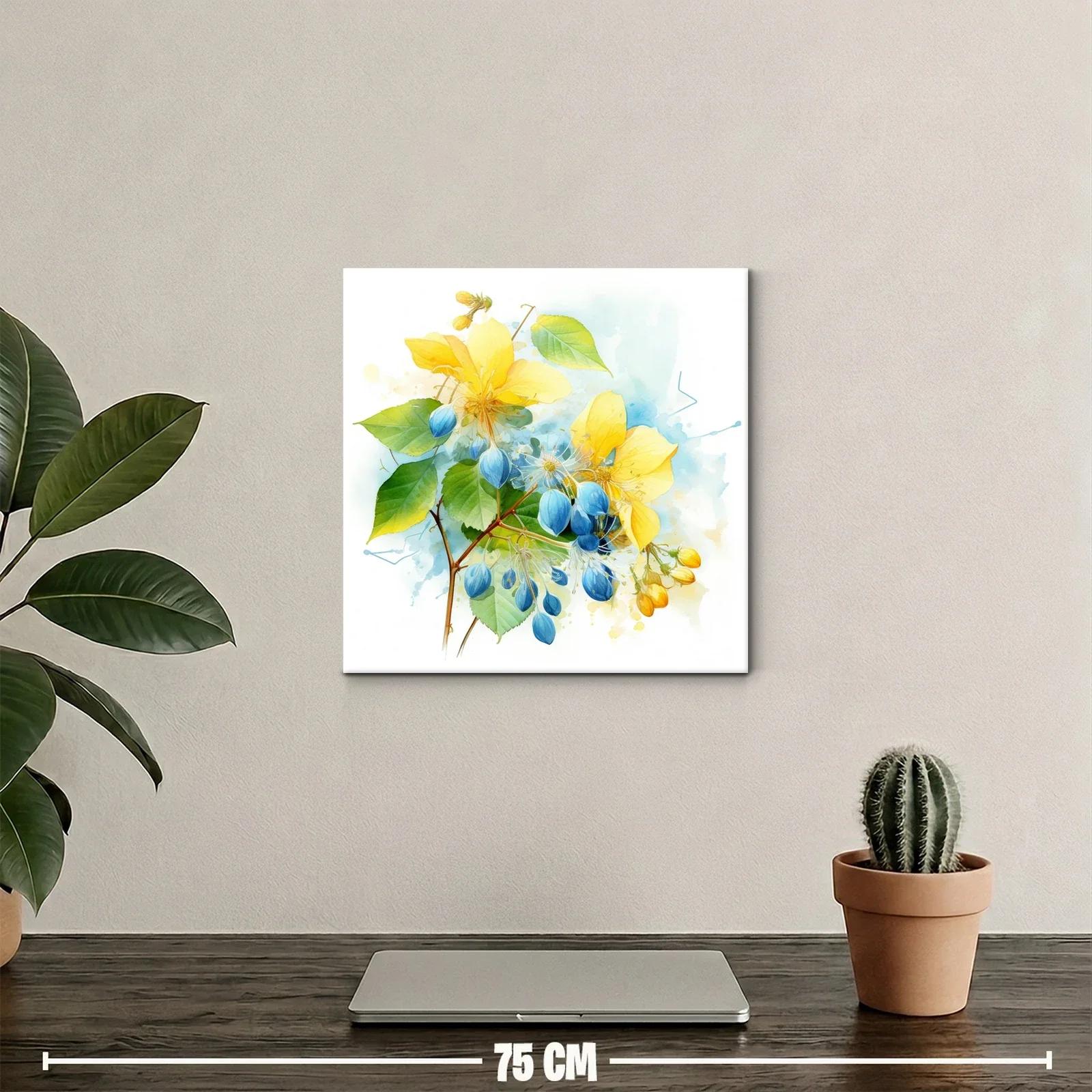 Cuadro floral en tonos vibrantes azul y amarillo — miniatura 2