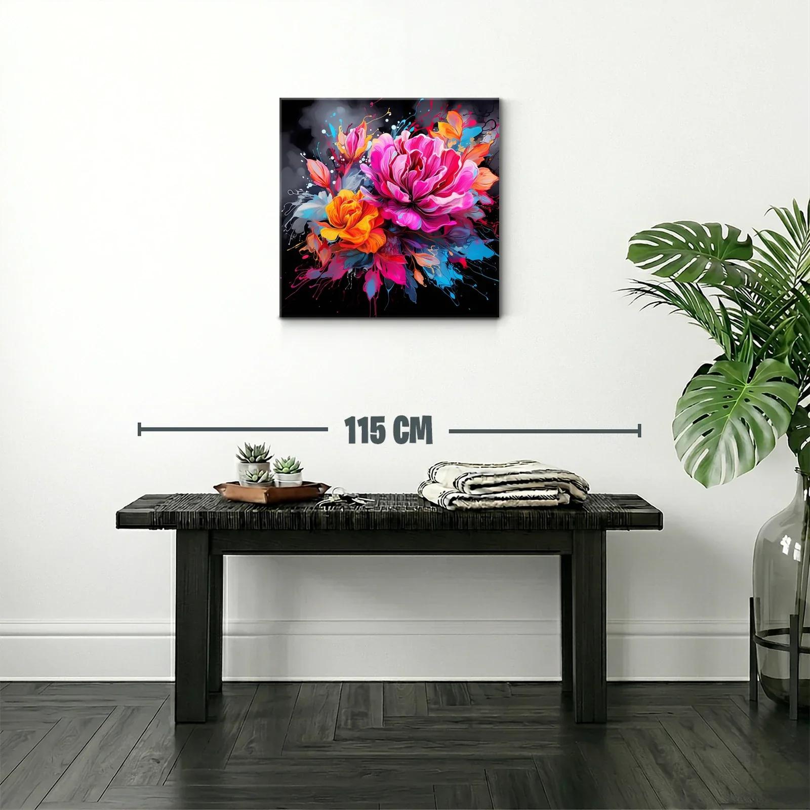 Cuadro vibrante con flores en tonos fucsia y naranja — miniatura 2