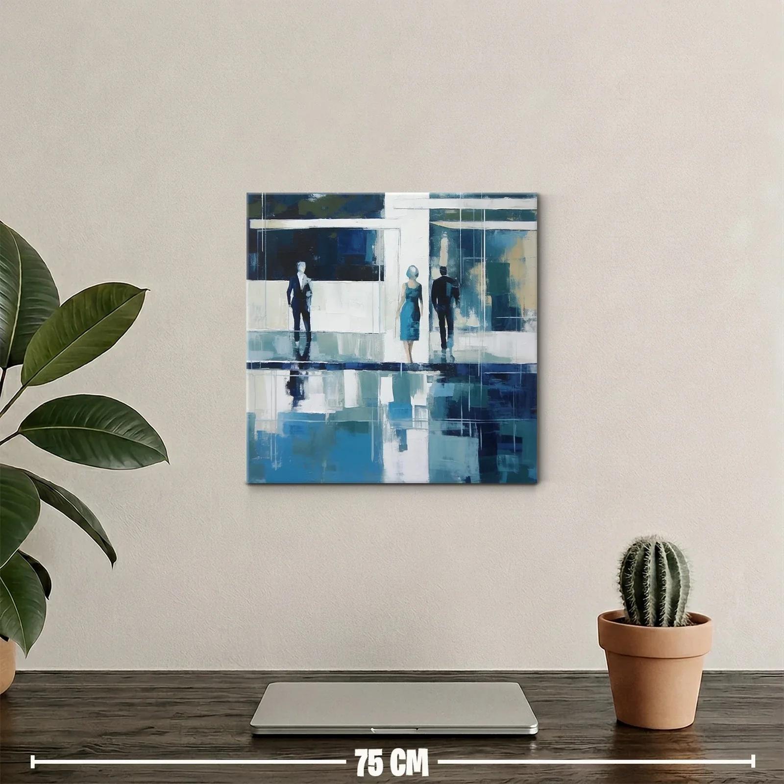 Cuadro abstracto con siluetas y reflejos en tonos azules — miniatura 2