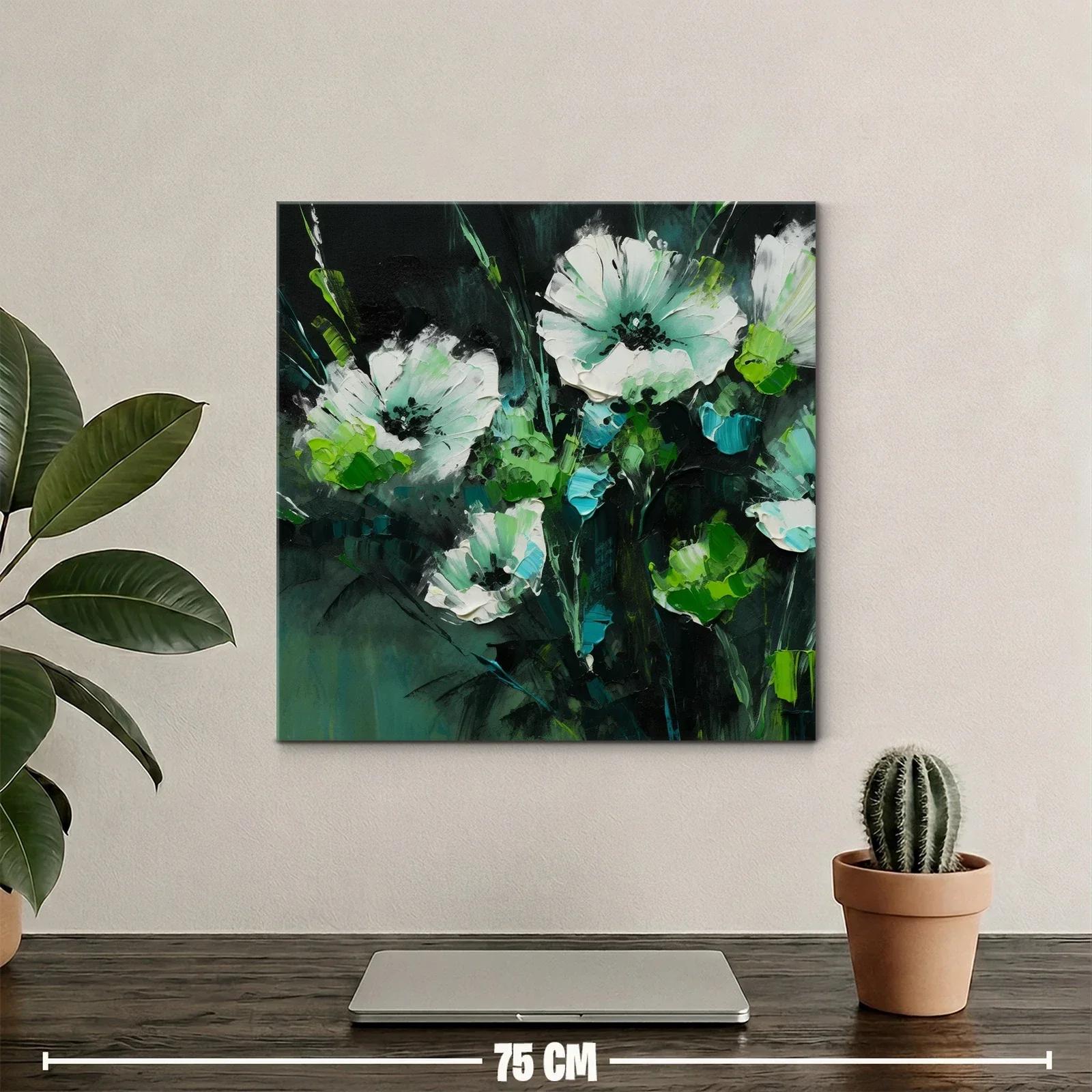 Cuadro floral con tonos verdes y blancos vibrantes — miniatura 2