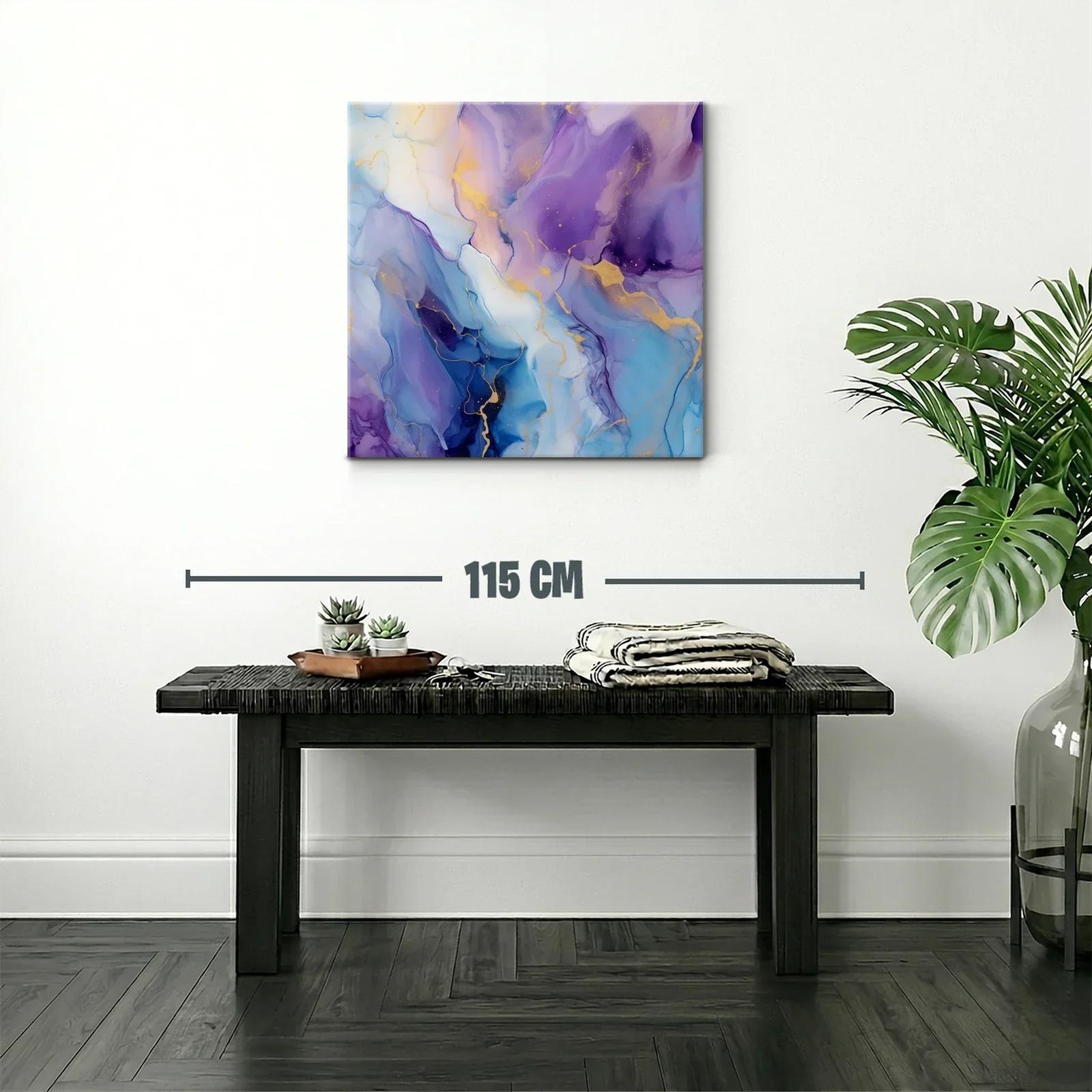 Cuadro abstracto en tonos azul y violeta con detalles dorados — miniatura 2