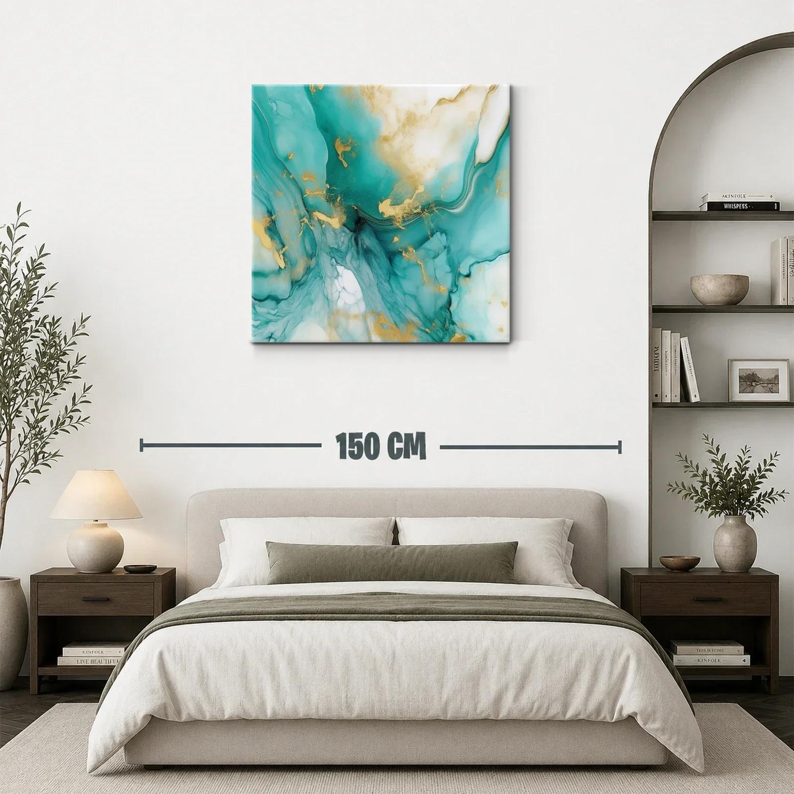 Cuadro abstracto en tonos verdes y dorados modernos — miniatura 3