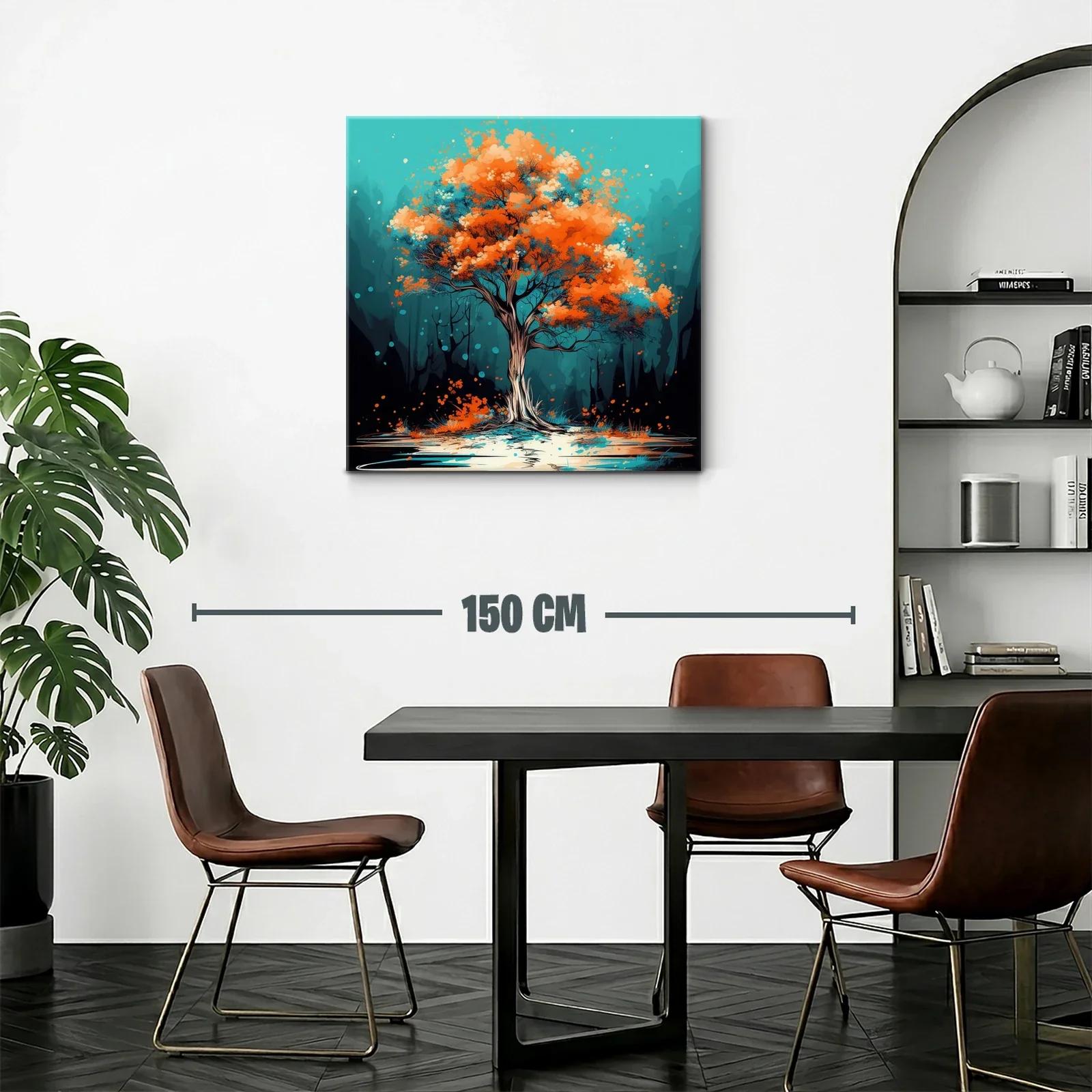 Árbol vibrante con follaje naranja en paisaje azul — miniatura 2