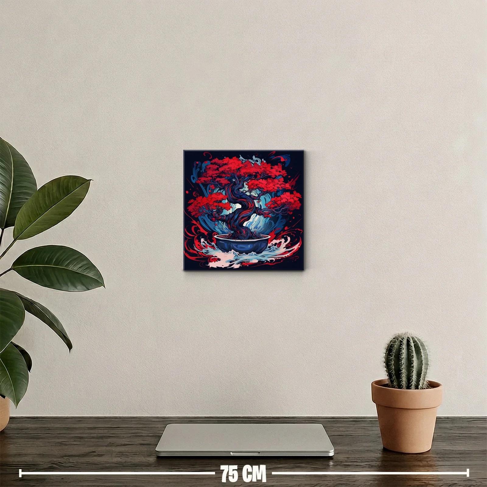Árbol bonsái en llamas rojas con vibrantes ondas azules — miniatura 2