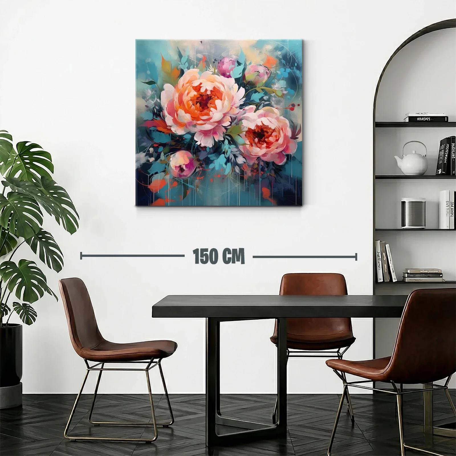 Cuadro floral con vibrantes peonías en tonos cálidos y fríos — miniatura 2