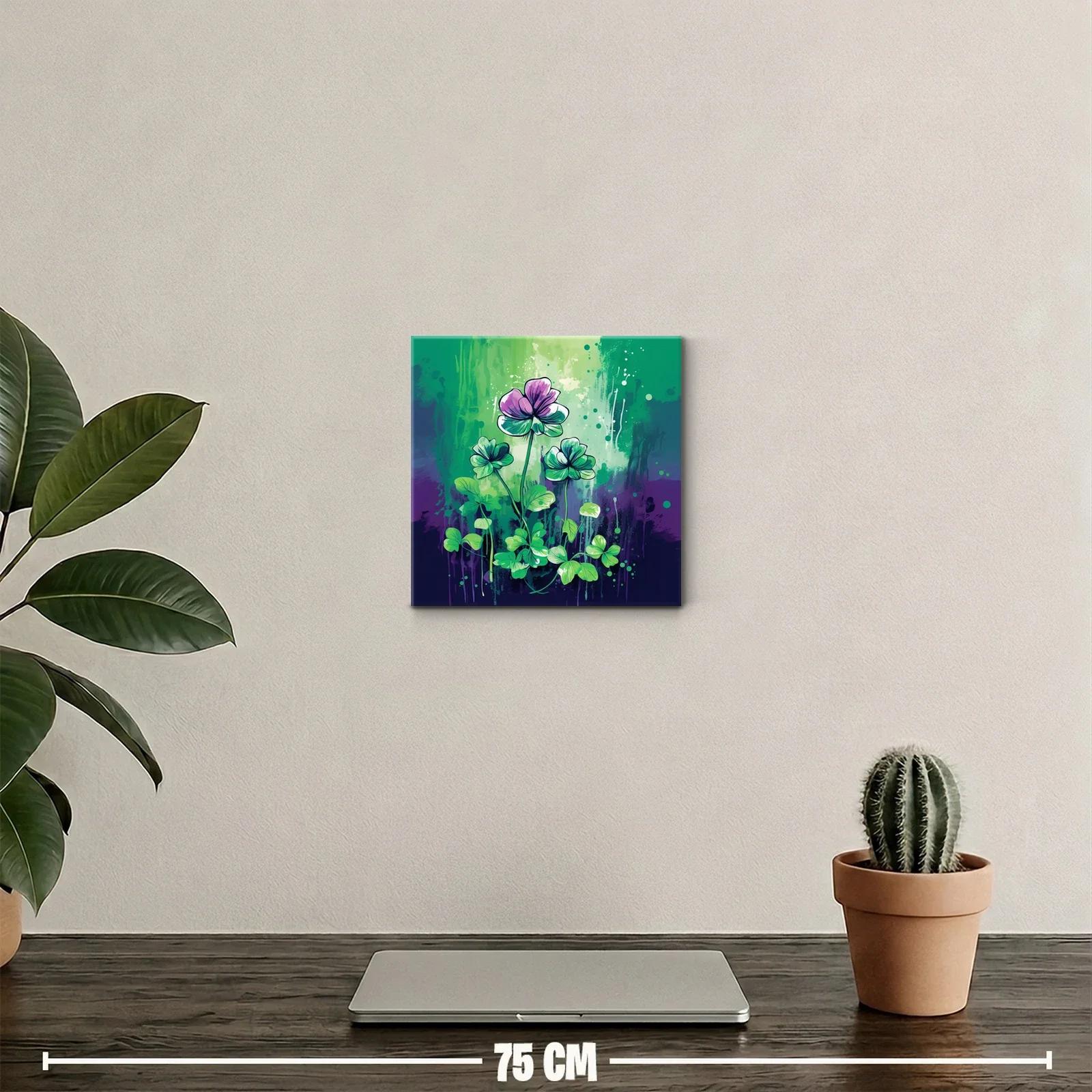 Cuadro decorativo con flores en tonos verdes y morados — miniatura 2