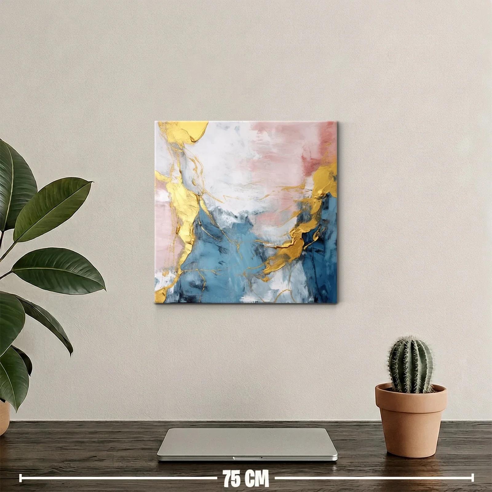Cuadro abstracto con tonos dorados y azules suaves — miniatura 2