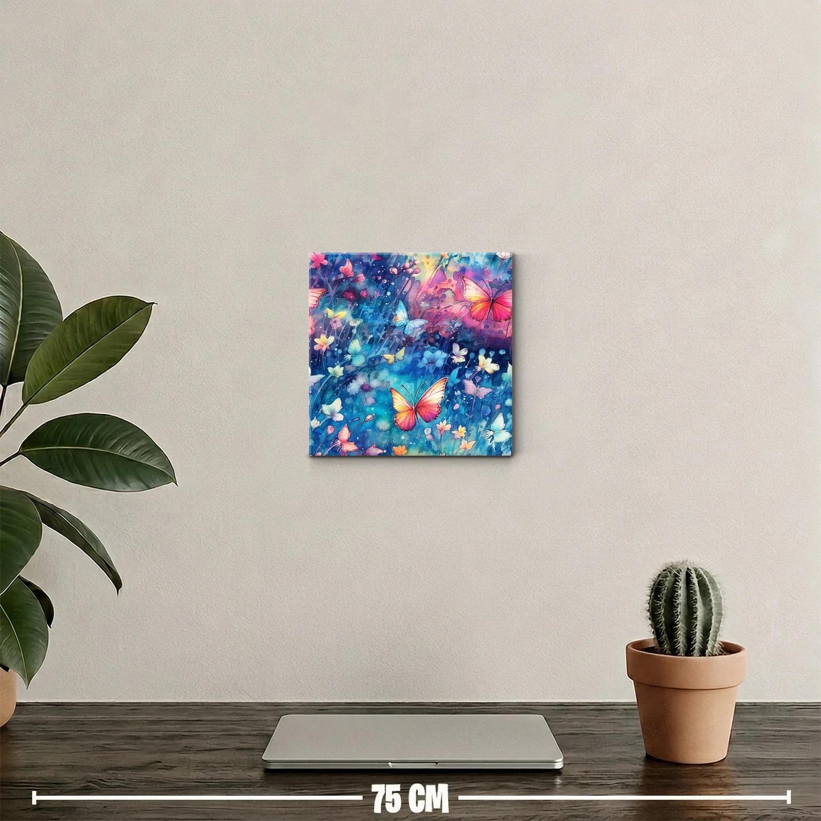 Cuadro decorativo con mariposas y flores en tonos vibrantes — miniatura 2