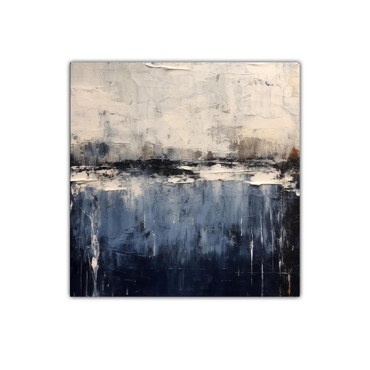 Cuadro abstracto paisaje azul y blanco con texturas — miniatura 1