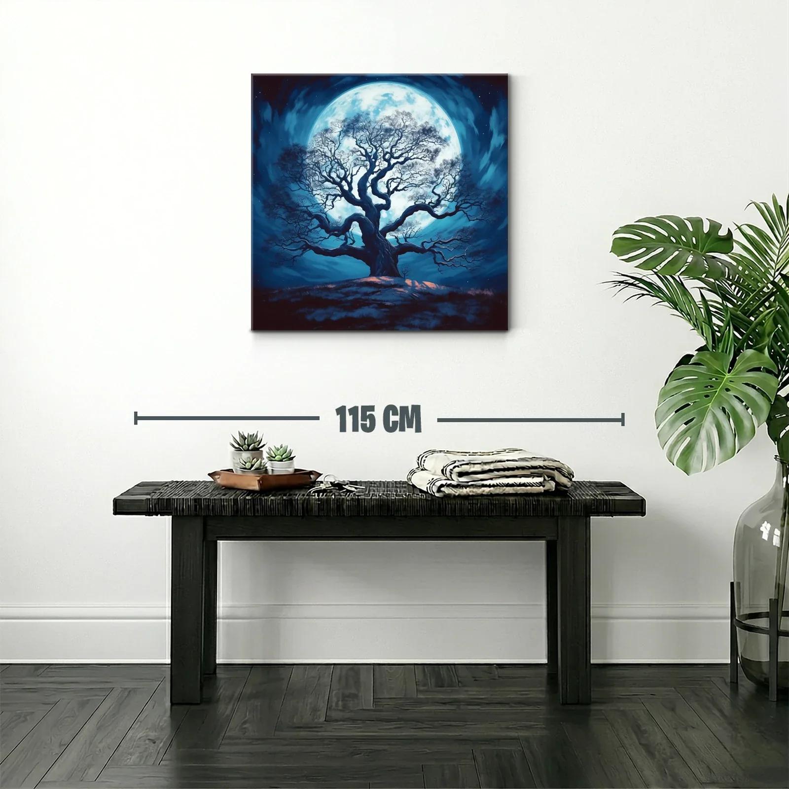 Árbol solitario frente a luna llena azul vibrante — miniatura 2