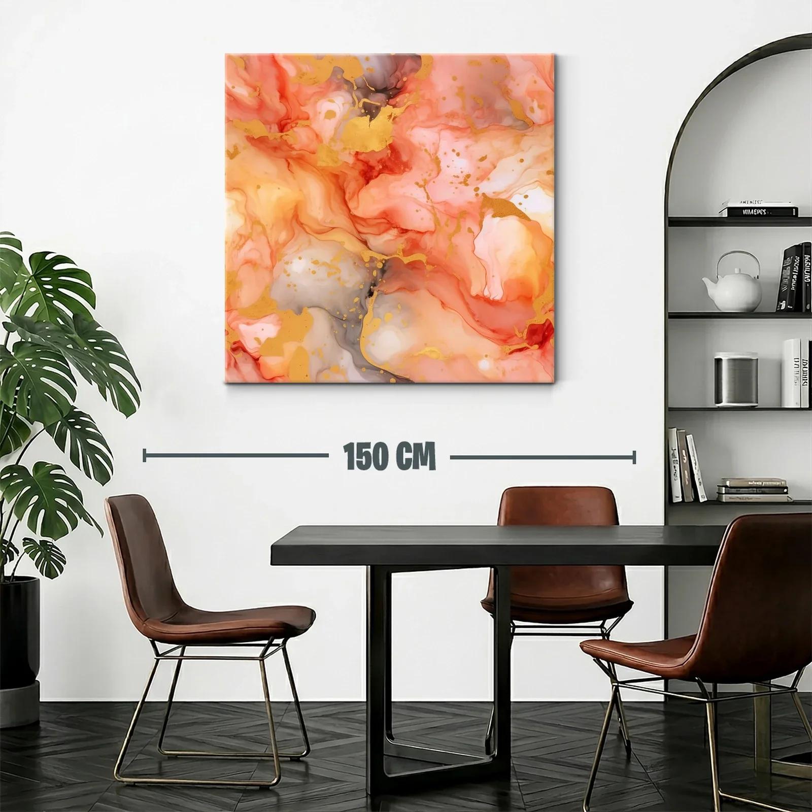 Cuadro abstracto con tonos cálidos y detalles dorados — miniatura 2