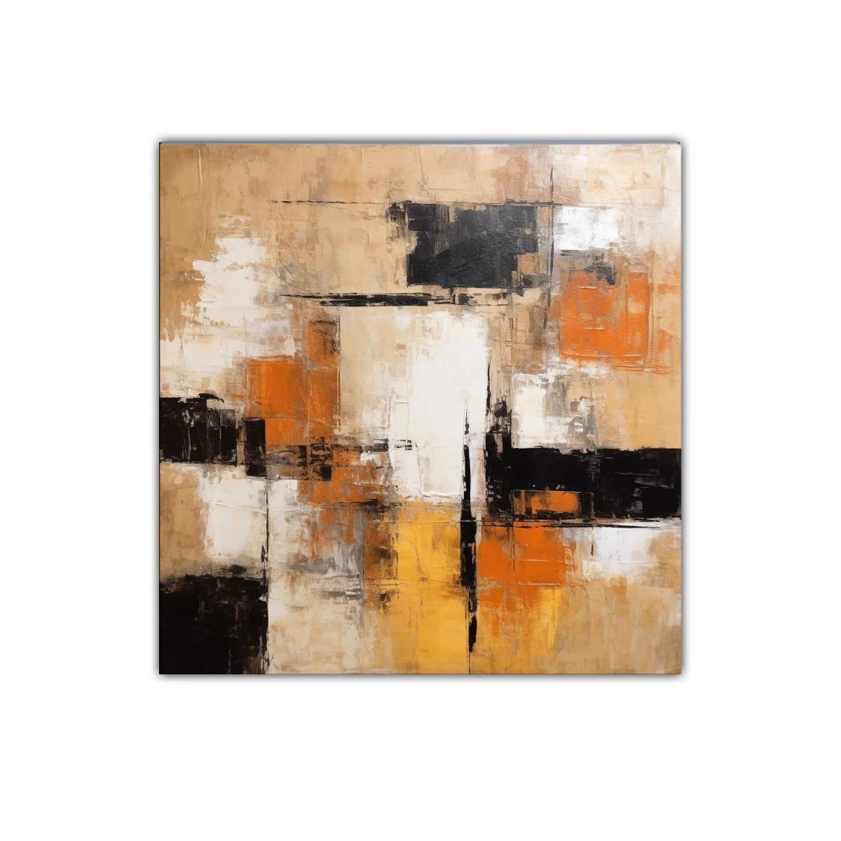 Cuadro abstracto en tonos tierra con acentos naranjas y negros — miniatura 1