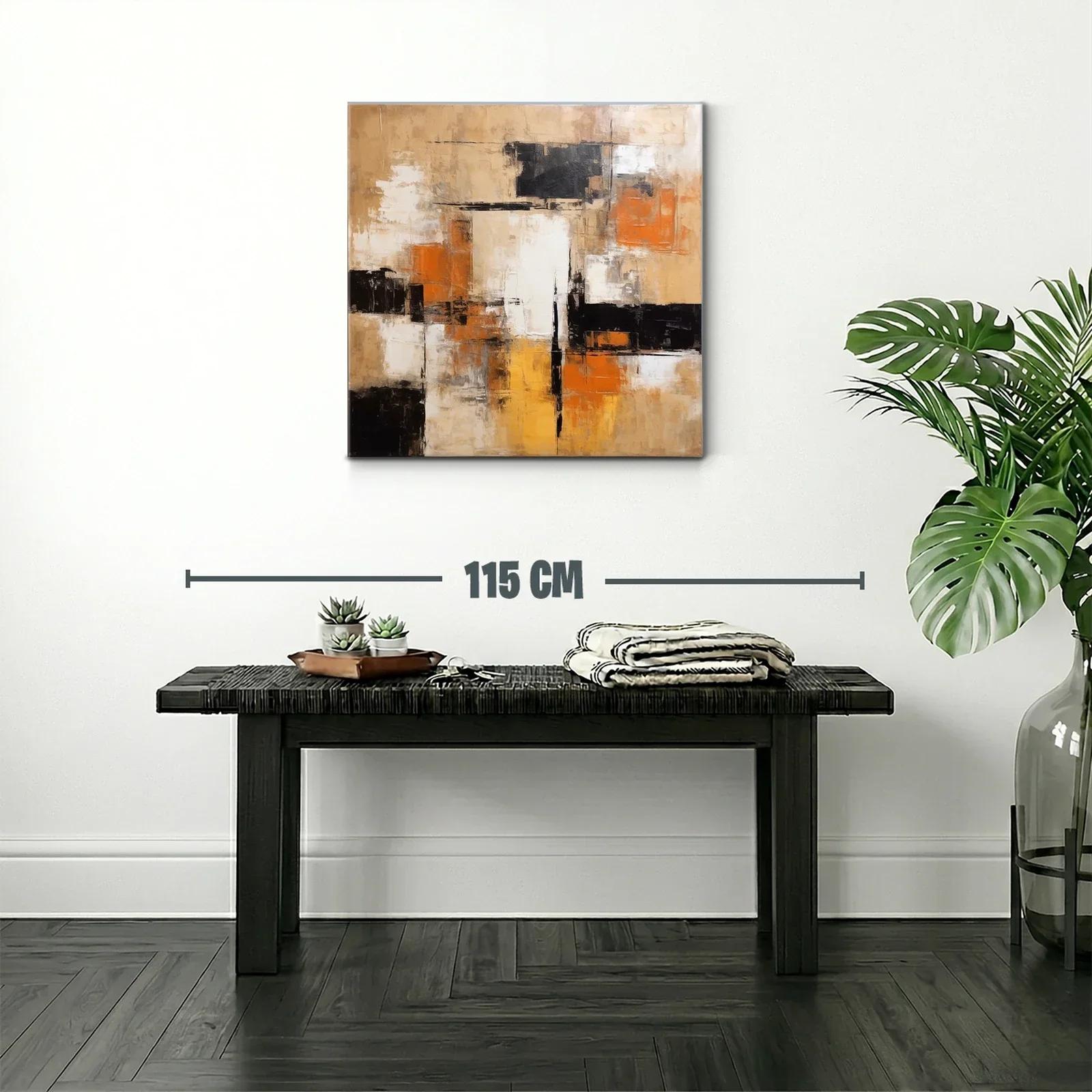 Cuadro abstracto en tonos tierra con acentos naranjas y negros — miniatura 2