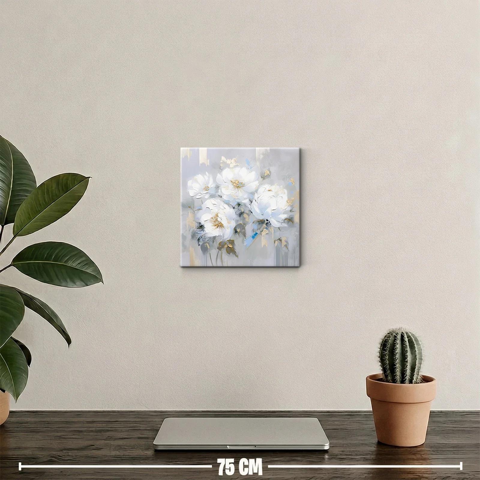 Cuadro floral elegante en tonos blancos y dorados — miniatura 2