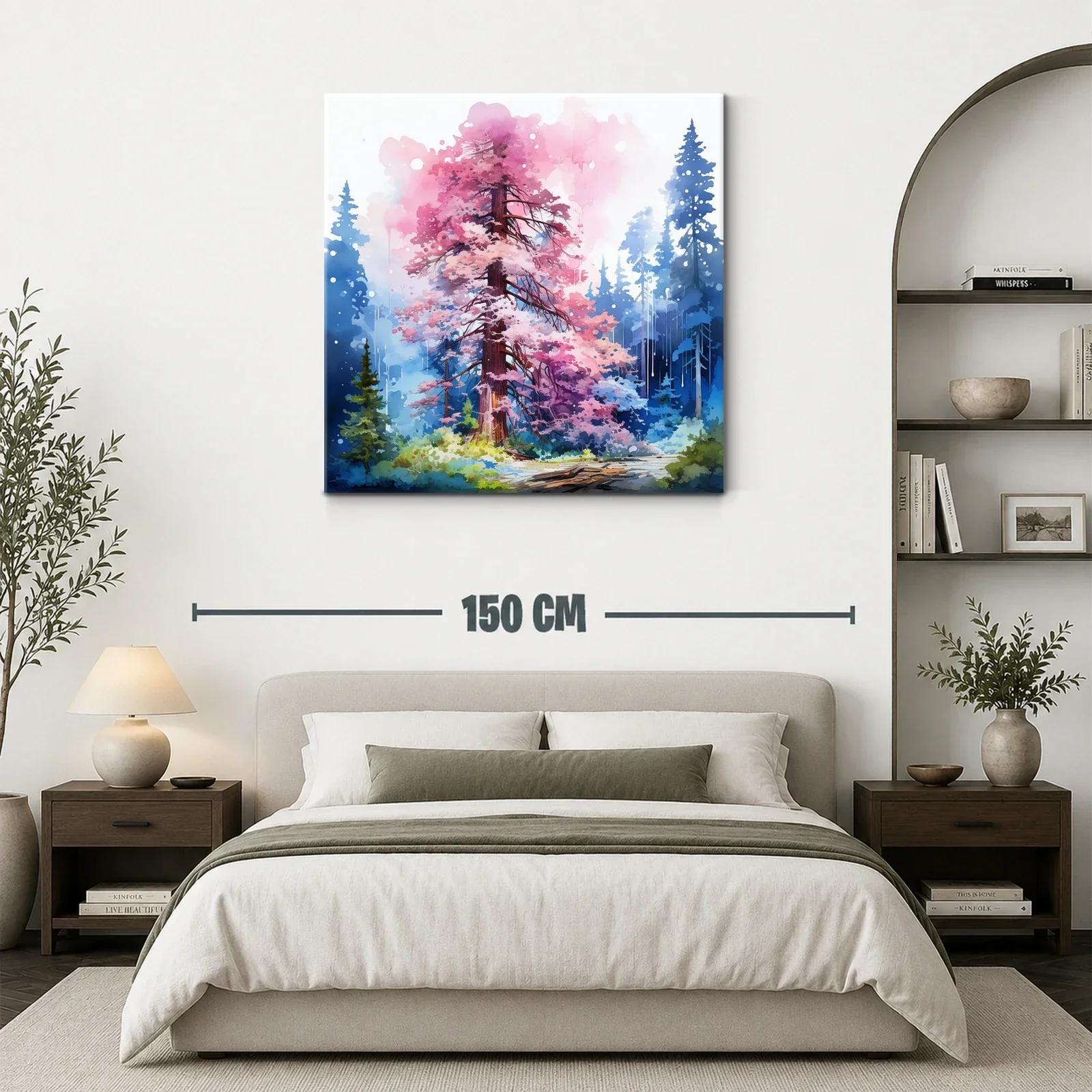 Bosque encantado con árbol de flores rosadas vibrantes — miniatura 3