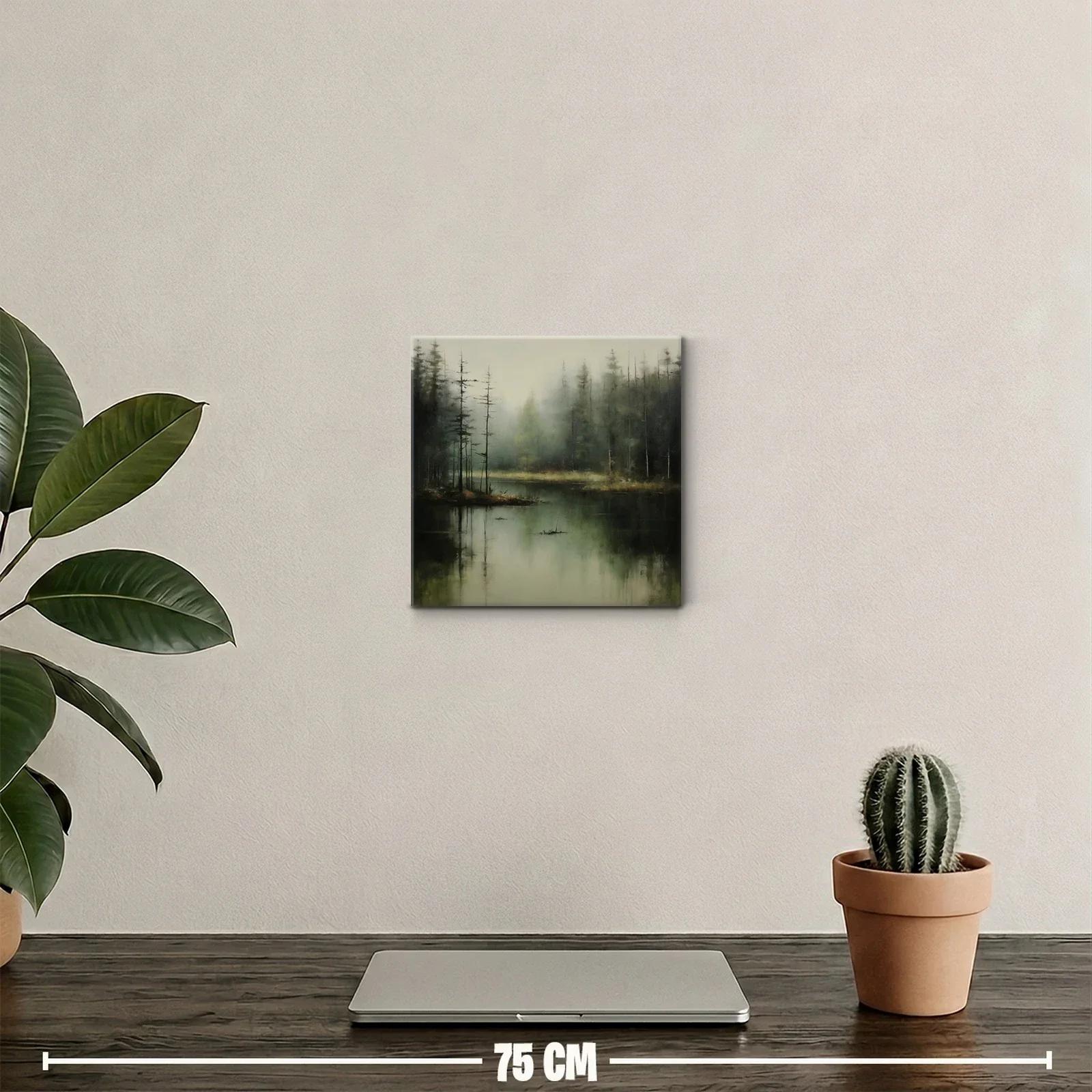 Paisaje brumoso de bosque junto al lago en tonos suaves — miniatura 2