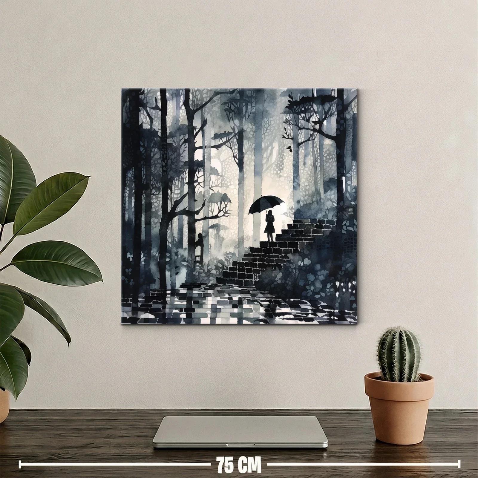Escena en bosque místico con figura bajo paraguas — miniatura 2