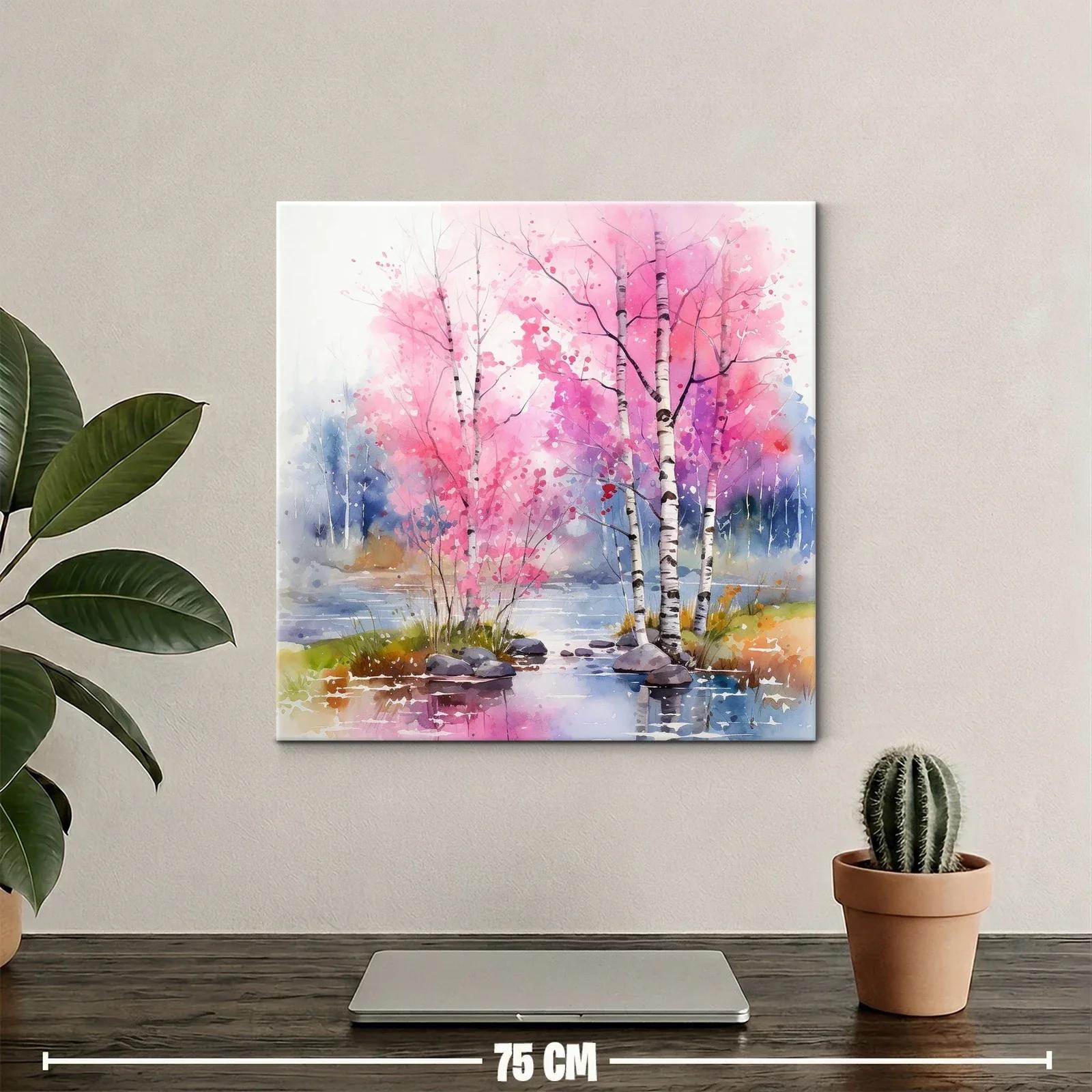 Paisaje sereno con árboles rosas y reflejos en el agua — miniatura 2
