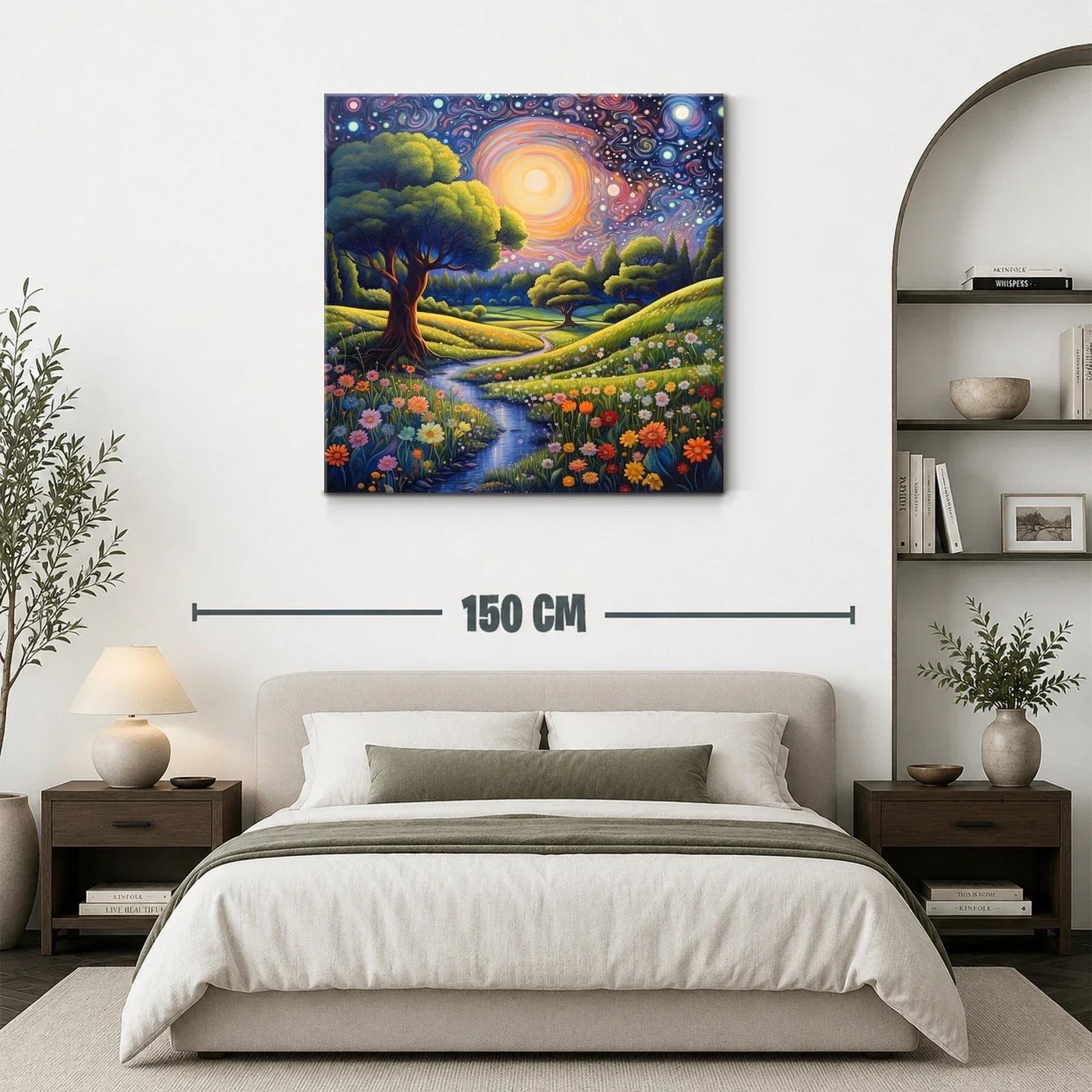 Paisaje nocturno con flores y cielo estrellado vibrante — miniatura 3