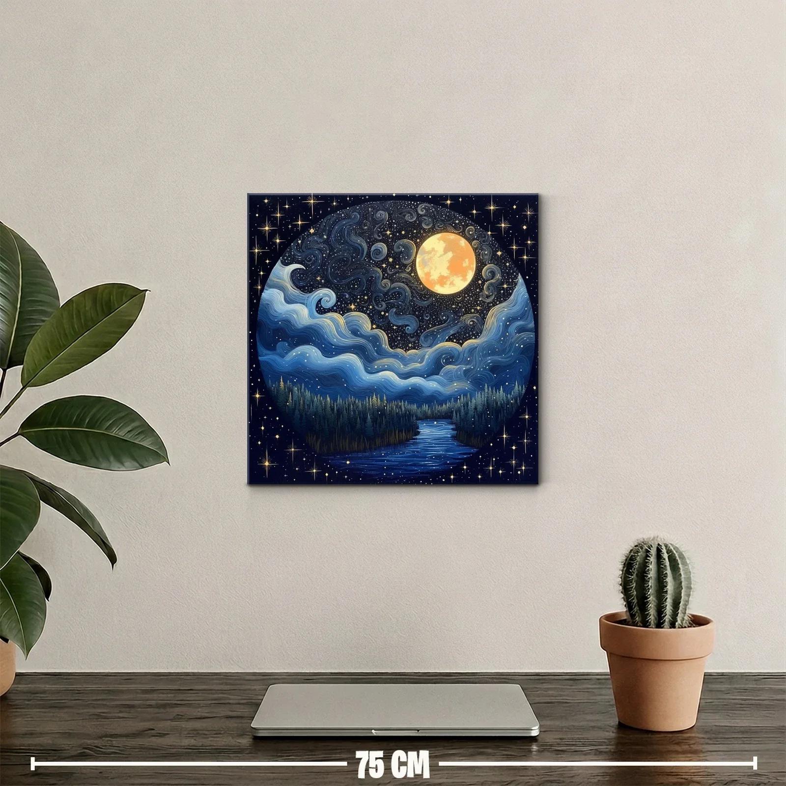Paisaje nocturno con luna llena y cielo estrellado — miniatura 2