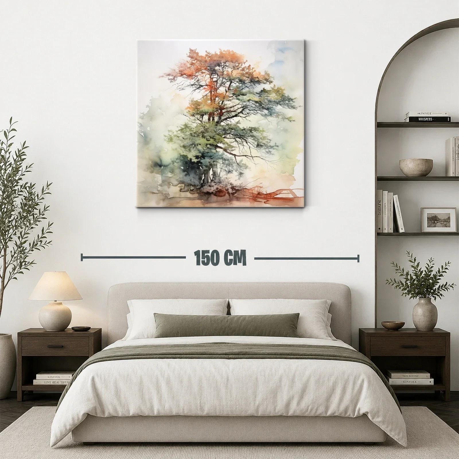 Árbol pintado en suaves tonos otoñales y verdes naturales — miniatura 3