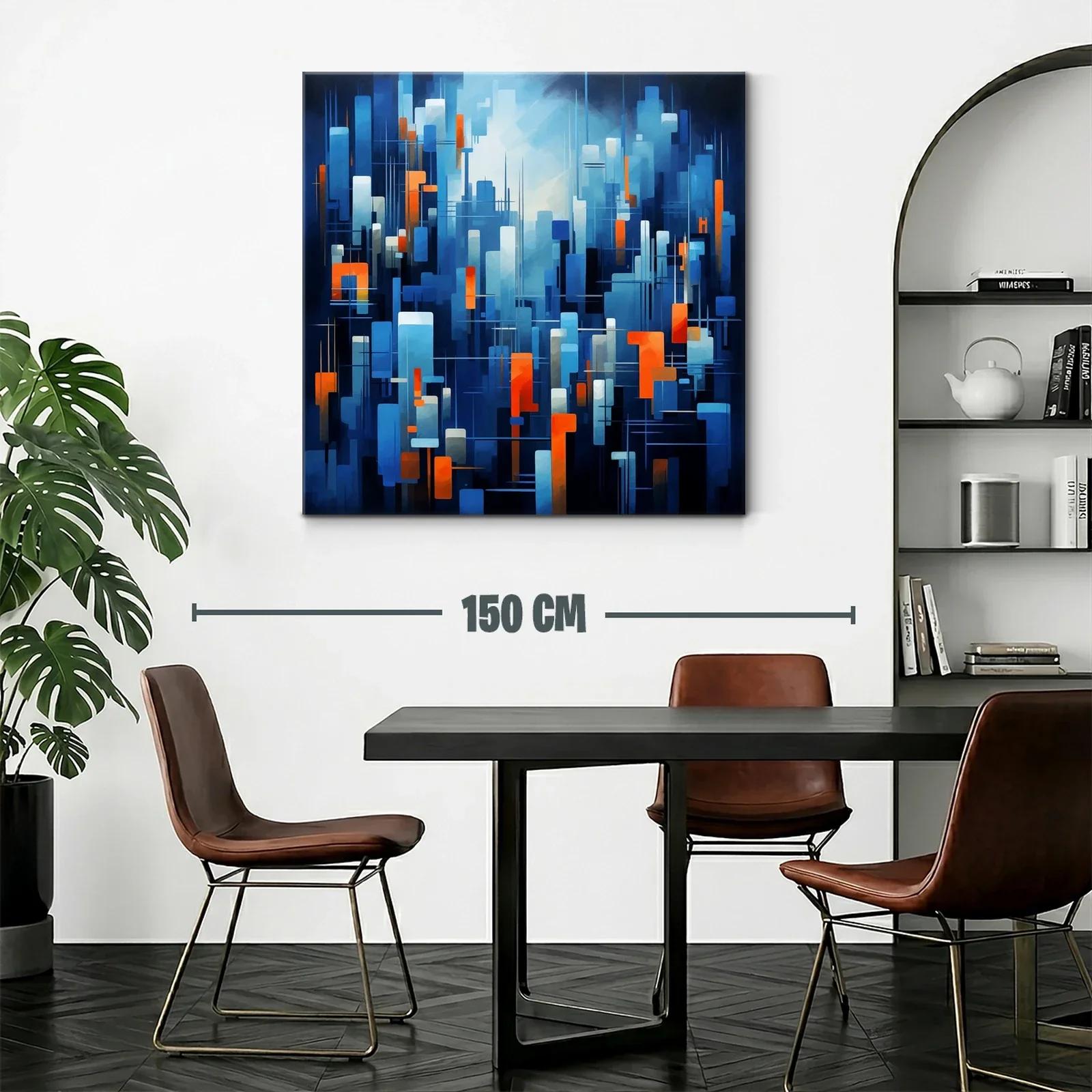 Composición abstracta en tonos azules con toques naranjas vibrantes — miniatura 2
