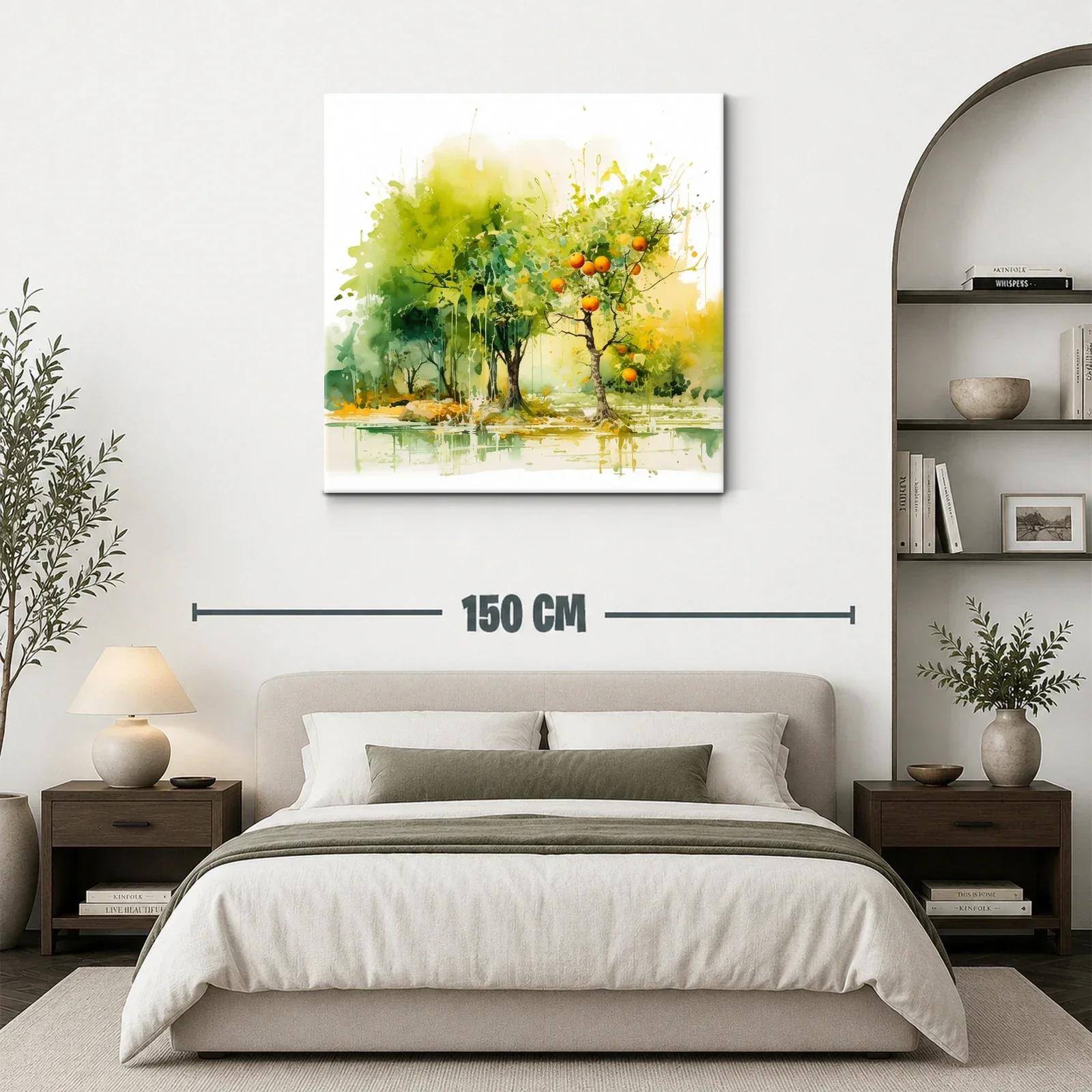 Paisaje natural con árboles frutales y reflejos acuáticos — miniatura 3