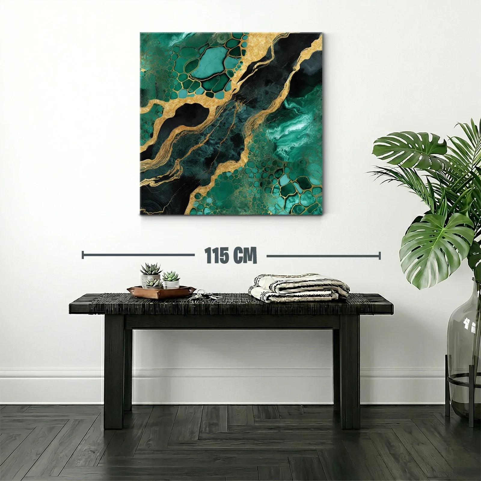 Cuadro abstracto en tonos verde esmeralda y dorado brillante — miniatura 2