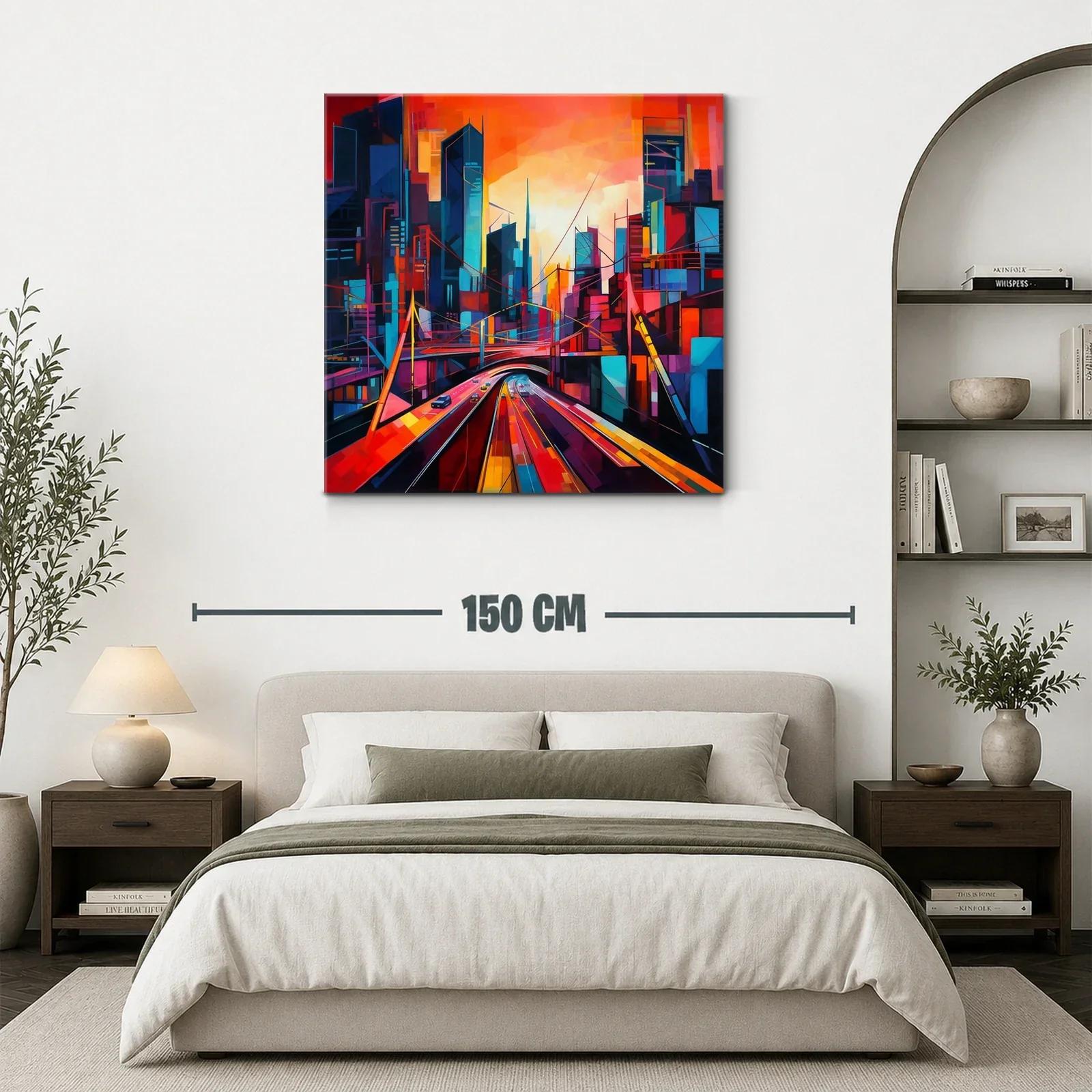 Vibrante paisaje urbano con rutas iluminadas al atardecer — miniatura 3