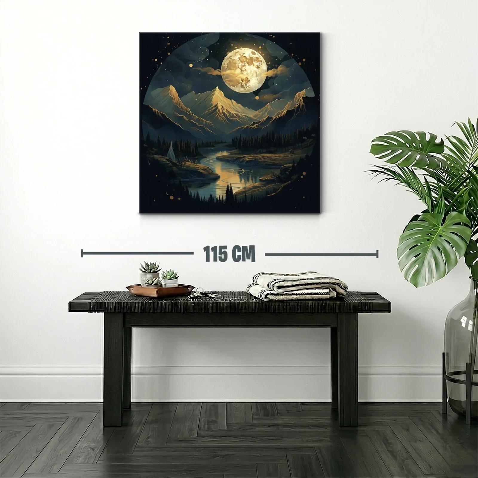 Noche mágica con luna llena sobre montañas doradas — miniatura 2