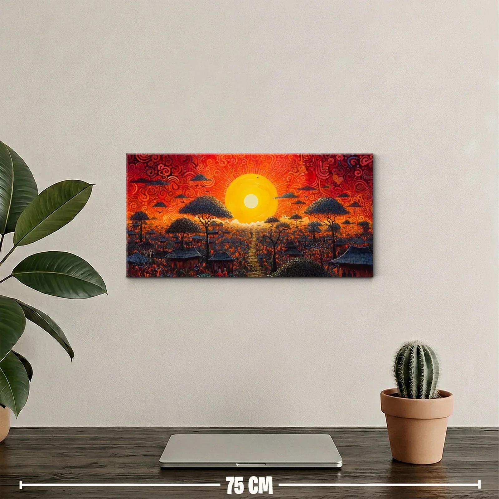 Cuadro atardecer sobre árboles de acacia con sol dorado — miniatura 2