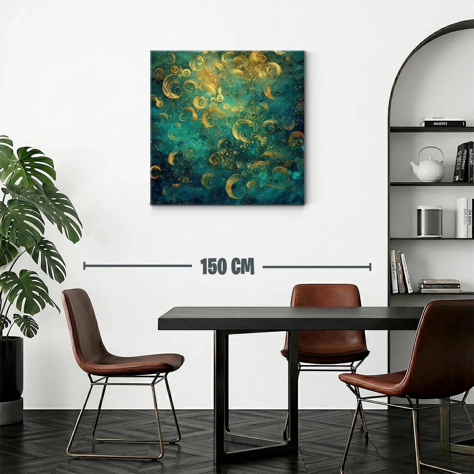 Composición abstracta con espirales doradas y fondo turquesa — miniatura 2
