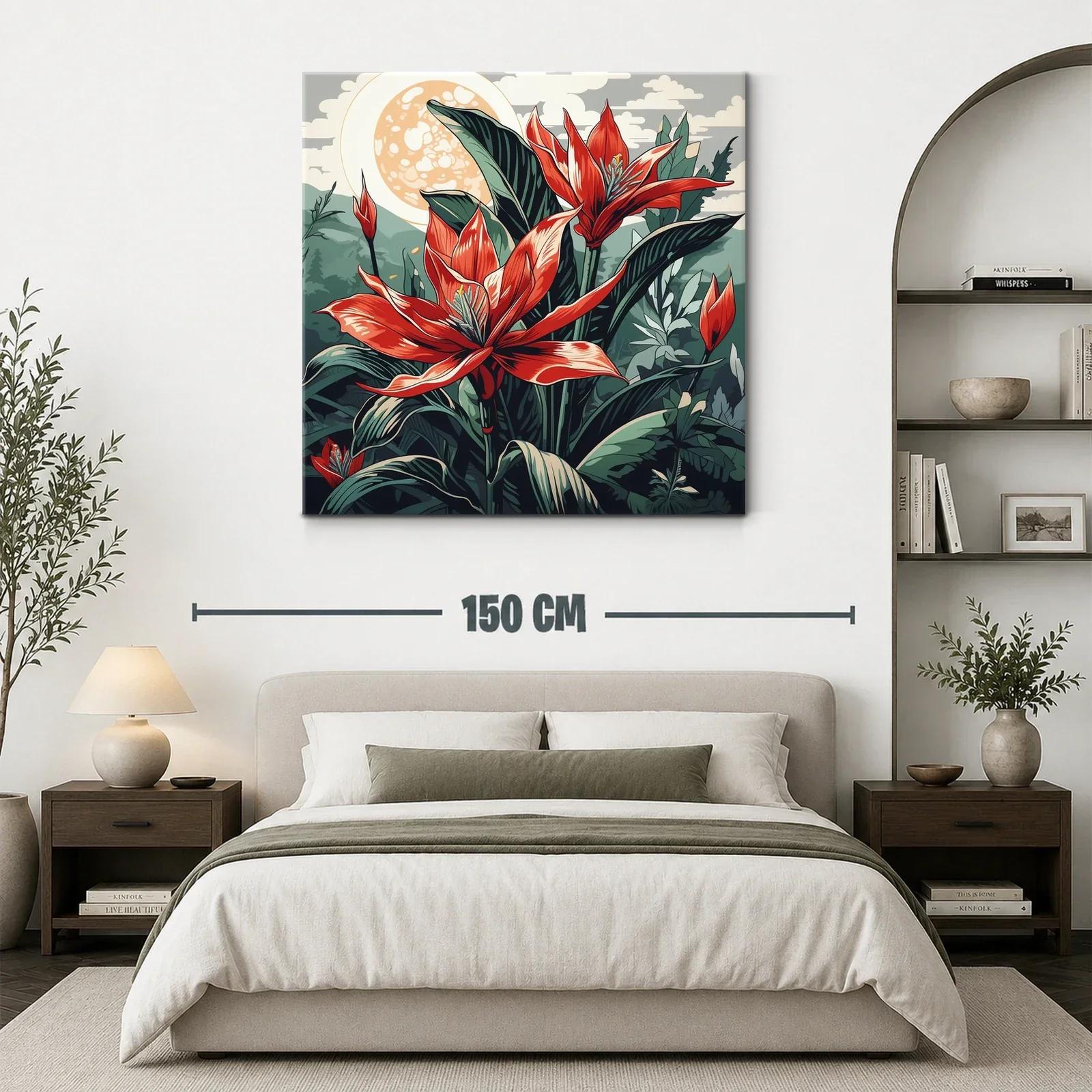Exuberante cuadro floral con tonos rojos y verdes vivos — miniatura 3