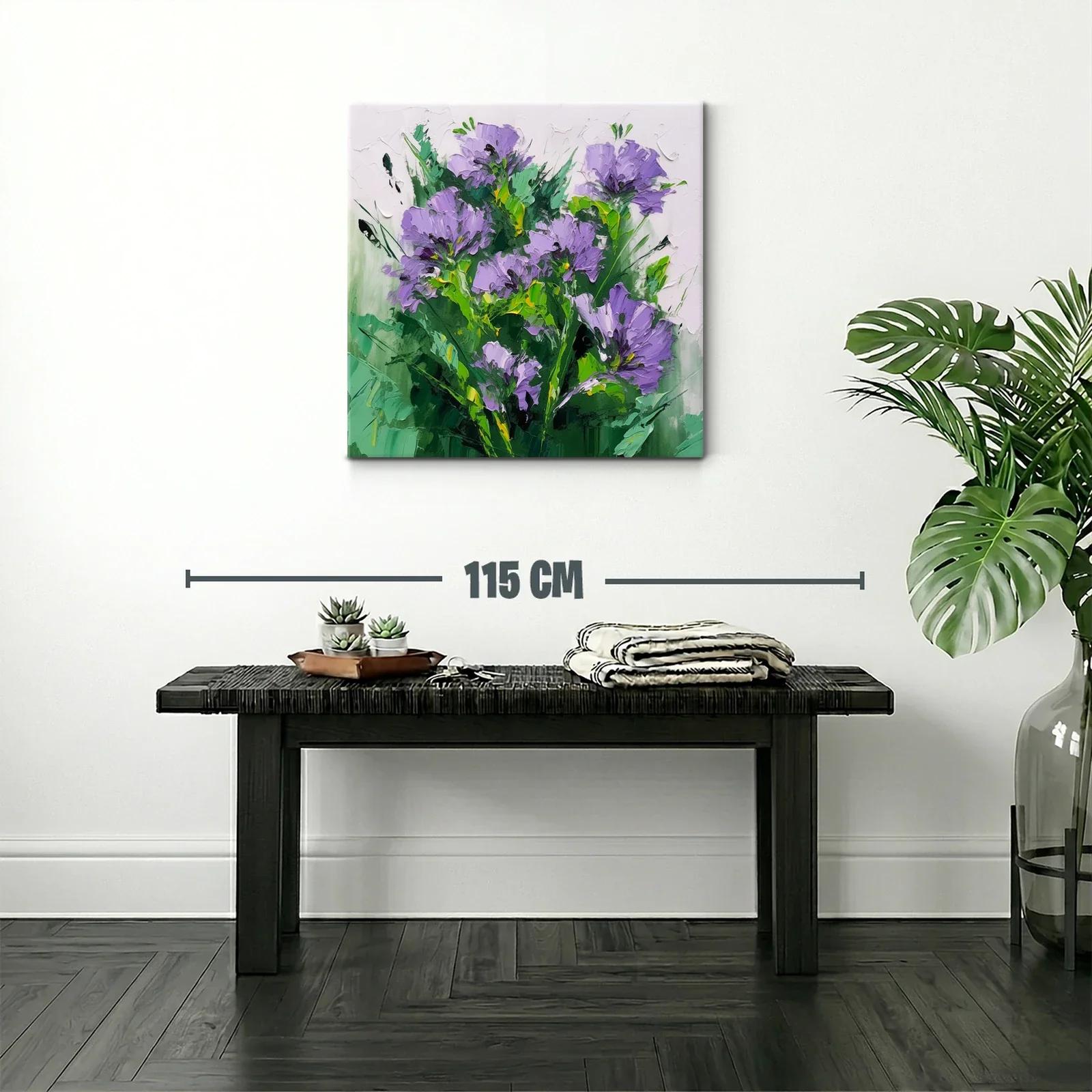 Cuadro moderno con flores lilas y follaje verde intenso — miniatura 2