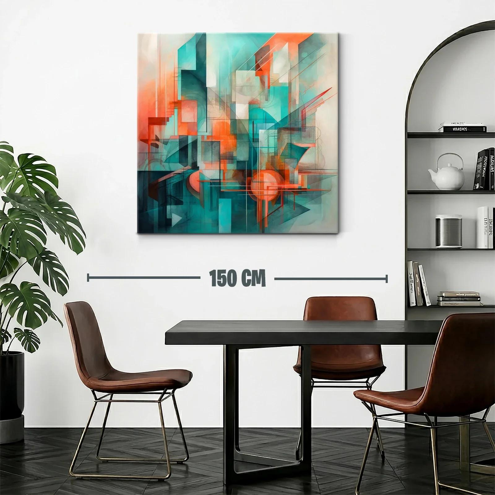 Composición abstracta con tonos turquesa y naranja vibrante — miniatura 2