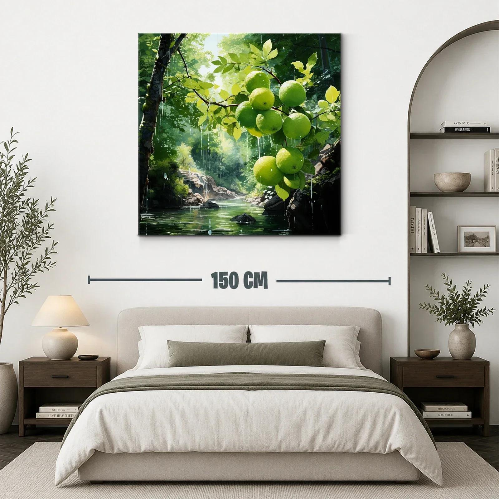 Cuadro naturaleza con manzanas verdes en paisaje luminoso — miniatura 3