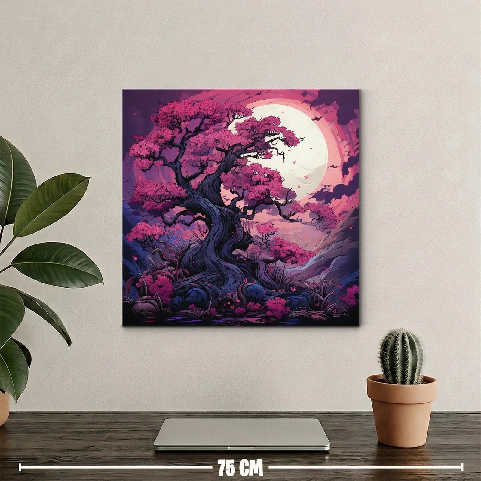 Árbol floreciente bajo luna llena en tonos vibrantes — miniatura 2