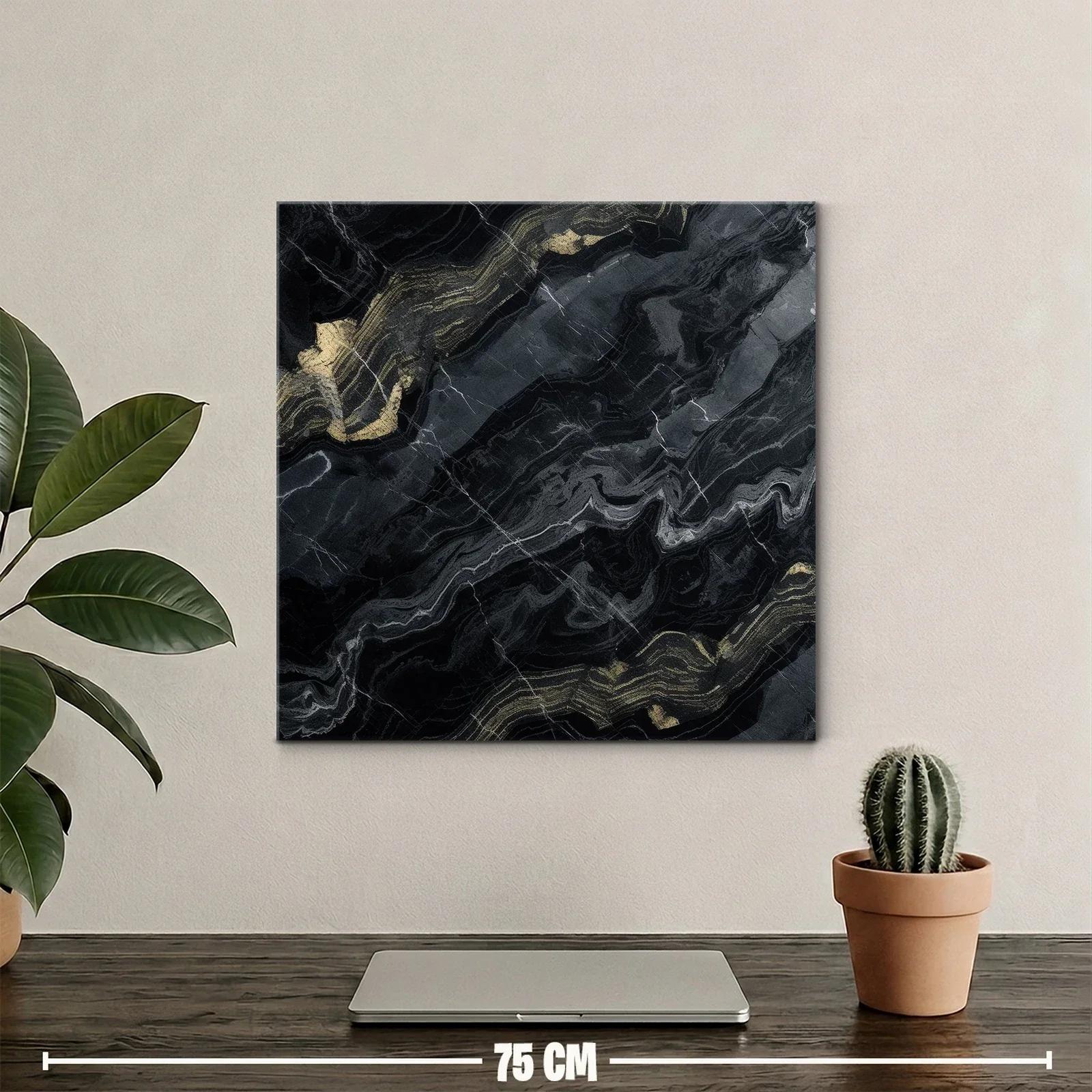 Cuadro abstracto con vetas doradas y fondo oscuro — miniatura 2