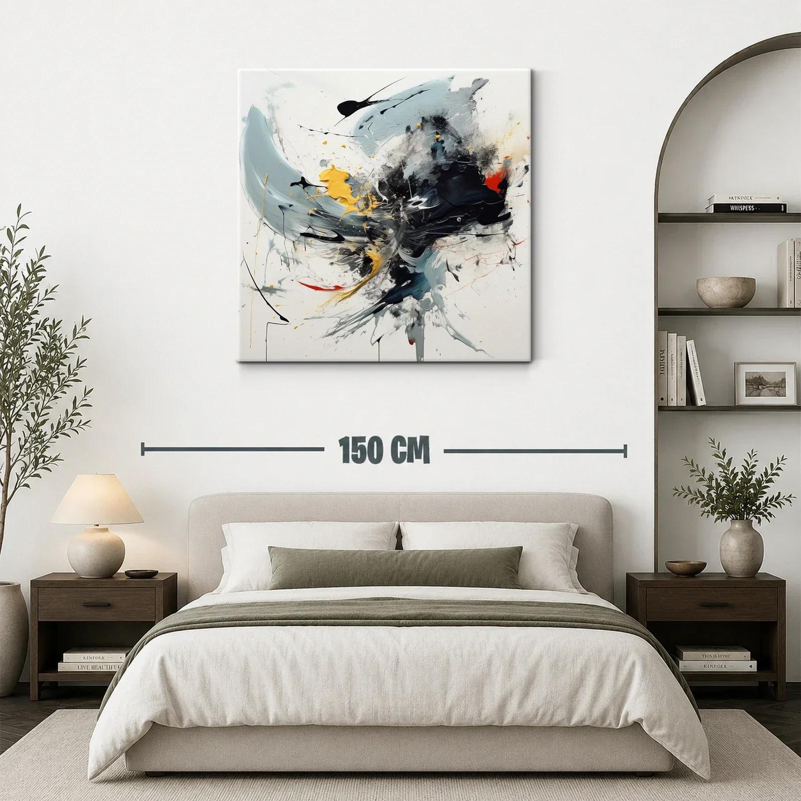 Cuadro abstracto vibrante con tonos negro gris y amarillo — miniatura 3