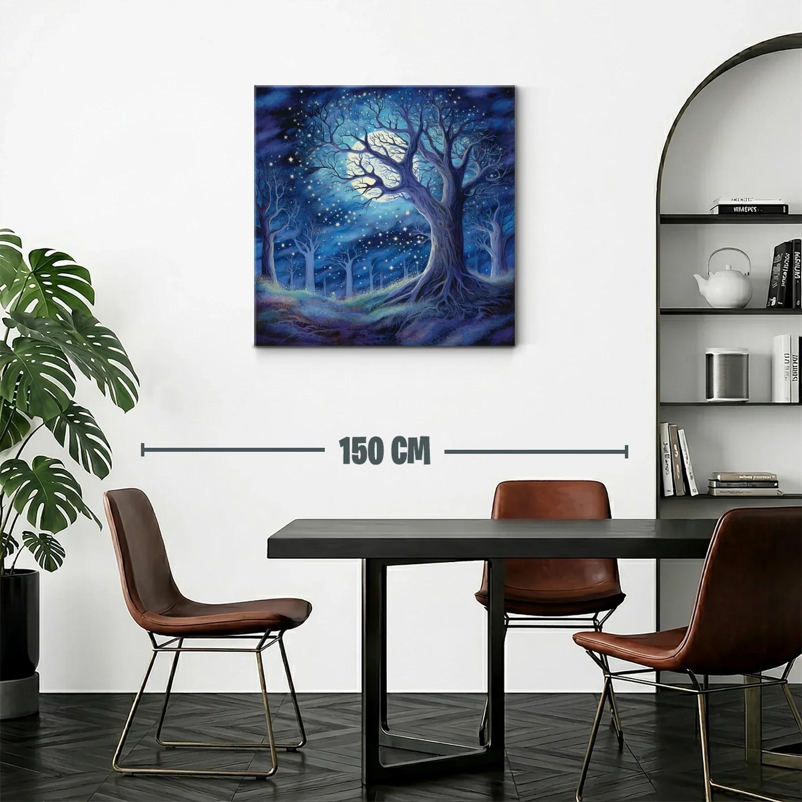 Bosque encantado bajo luna brillante y estrellas — miniatura 2
