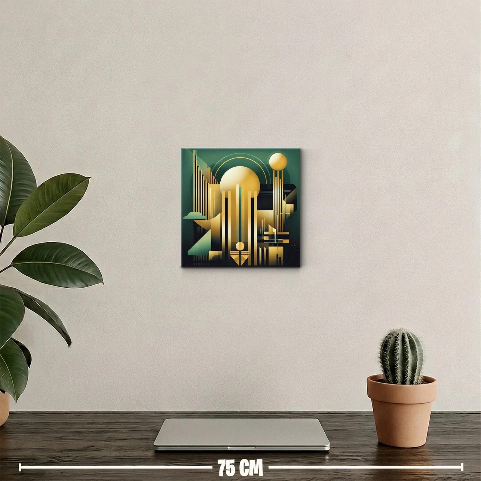 Arte geométrico con formas doradas y fondo verde oscuro — miniatura 2